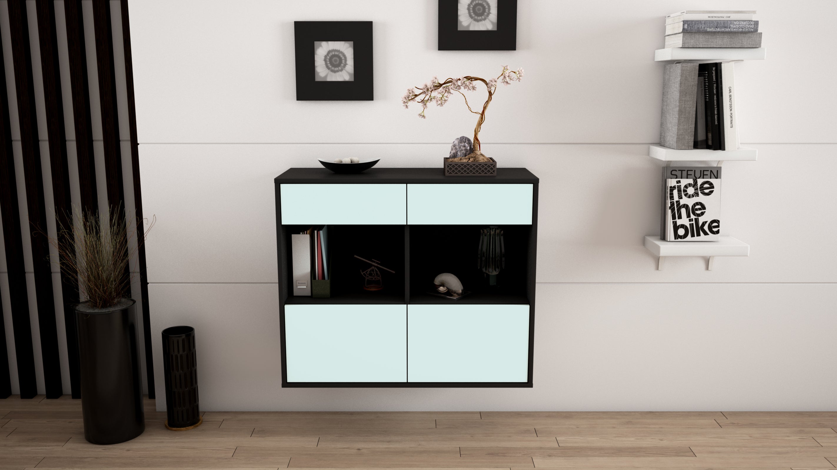 Sideboard - Christina - Design Farbakzent - Wandmontiert mit Push to open  92 cm Anthrazit