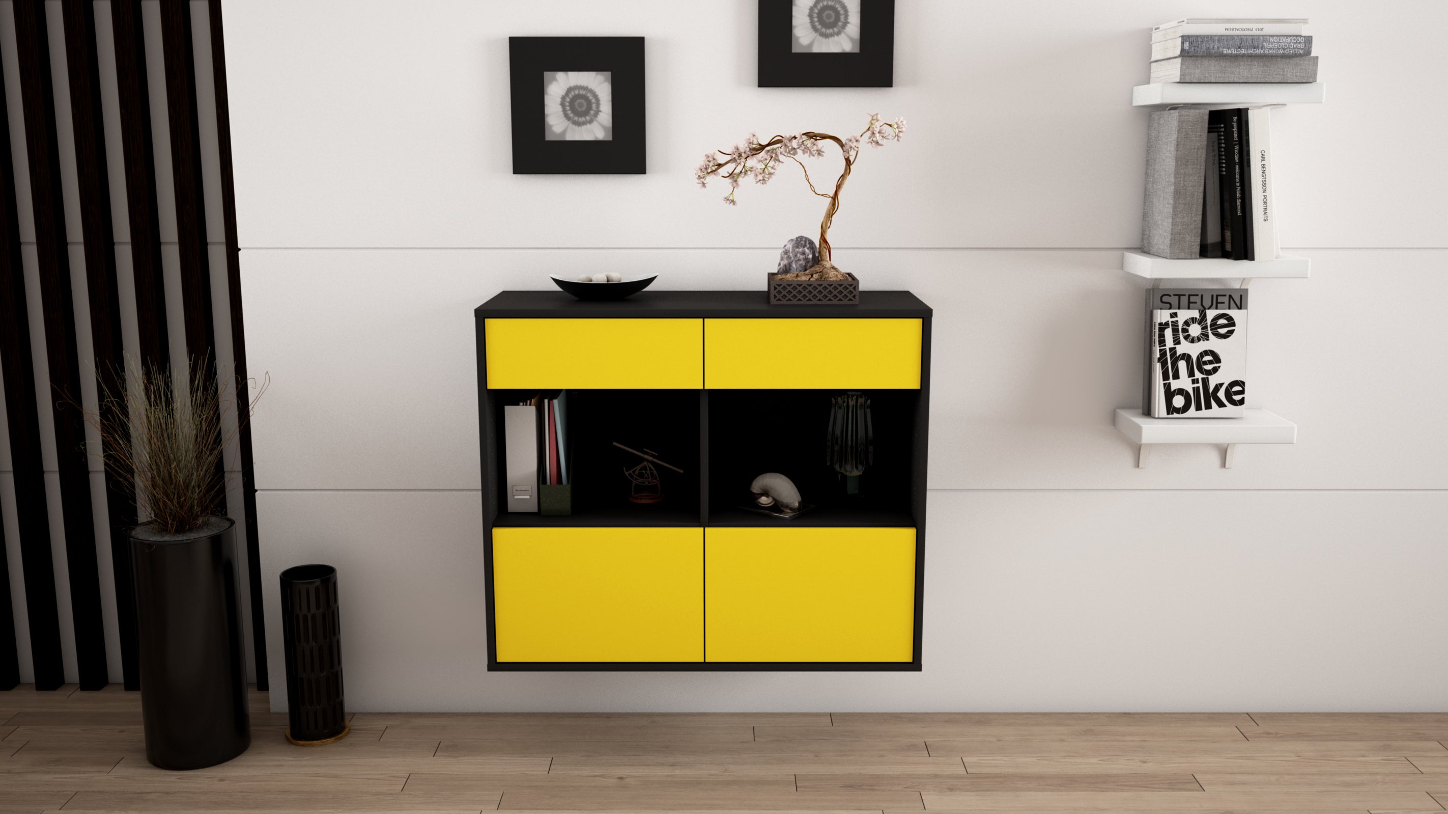 Sideboard - Christina - Design Farbakzent - Wandmontiert mit Push to open  92 cm Anthrazit