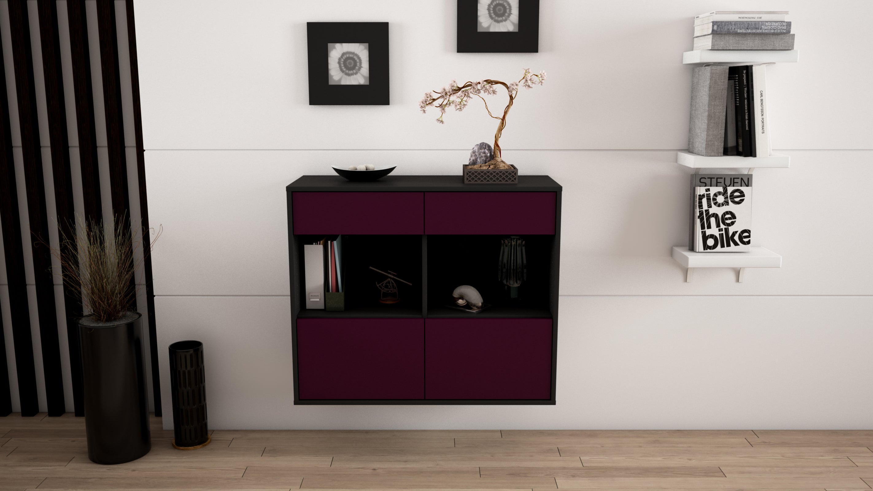 Sideboard - Christina - Design Farbakzent - Wandmontiert mit Push to open  92 cm Anthrazit