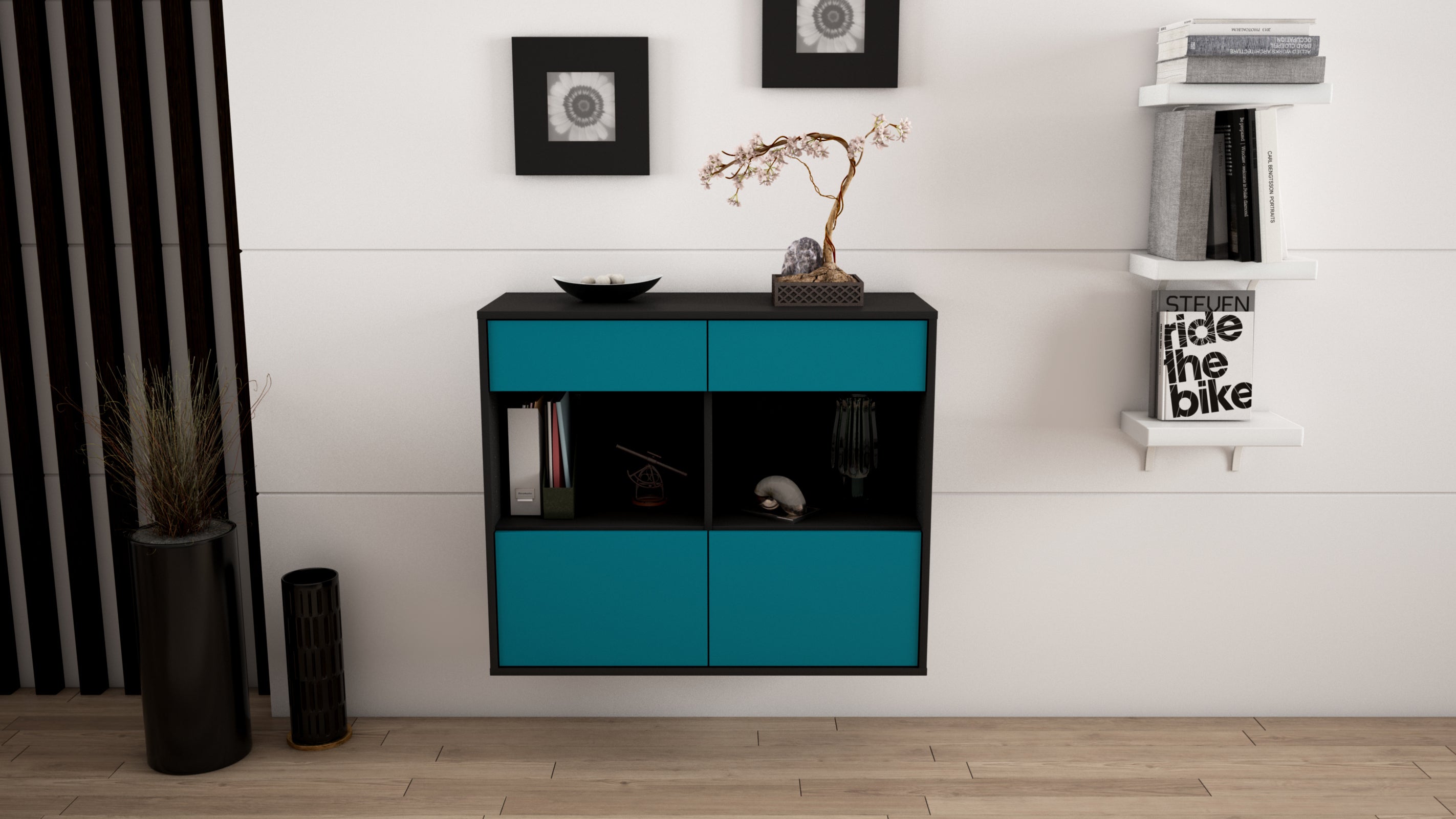 Sideboard - Christina - Design Farbakzent - Wandmontiert mit Push to open  92 cm Anthrazit