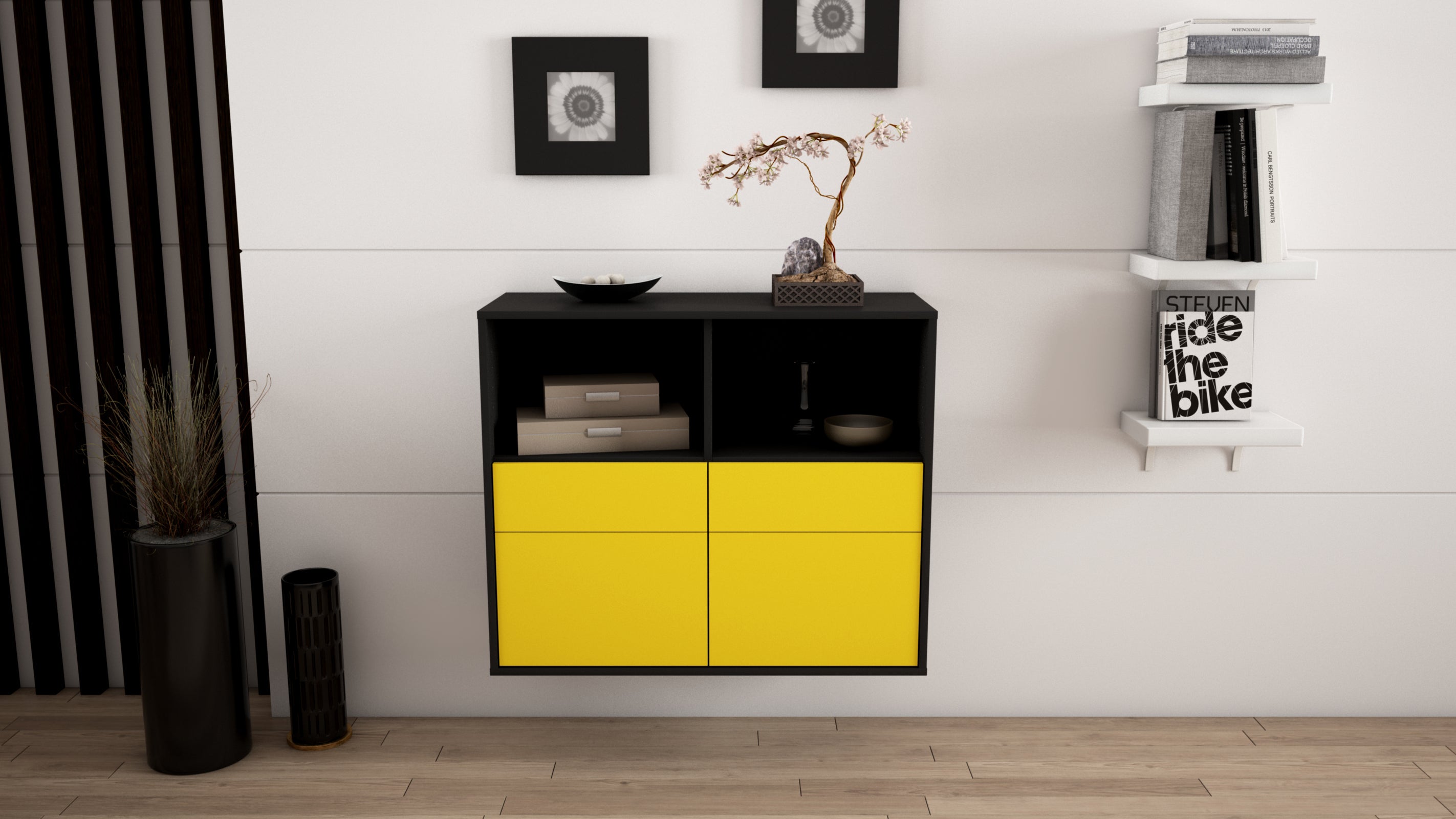 Sideboard - Christine - Design Farbakzent - Wandmontiert mit Push to open  92 cm Anthrazit