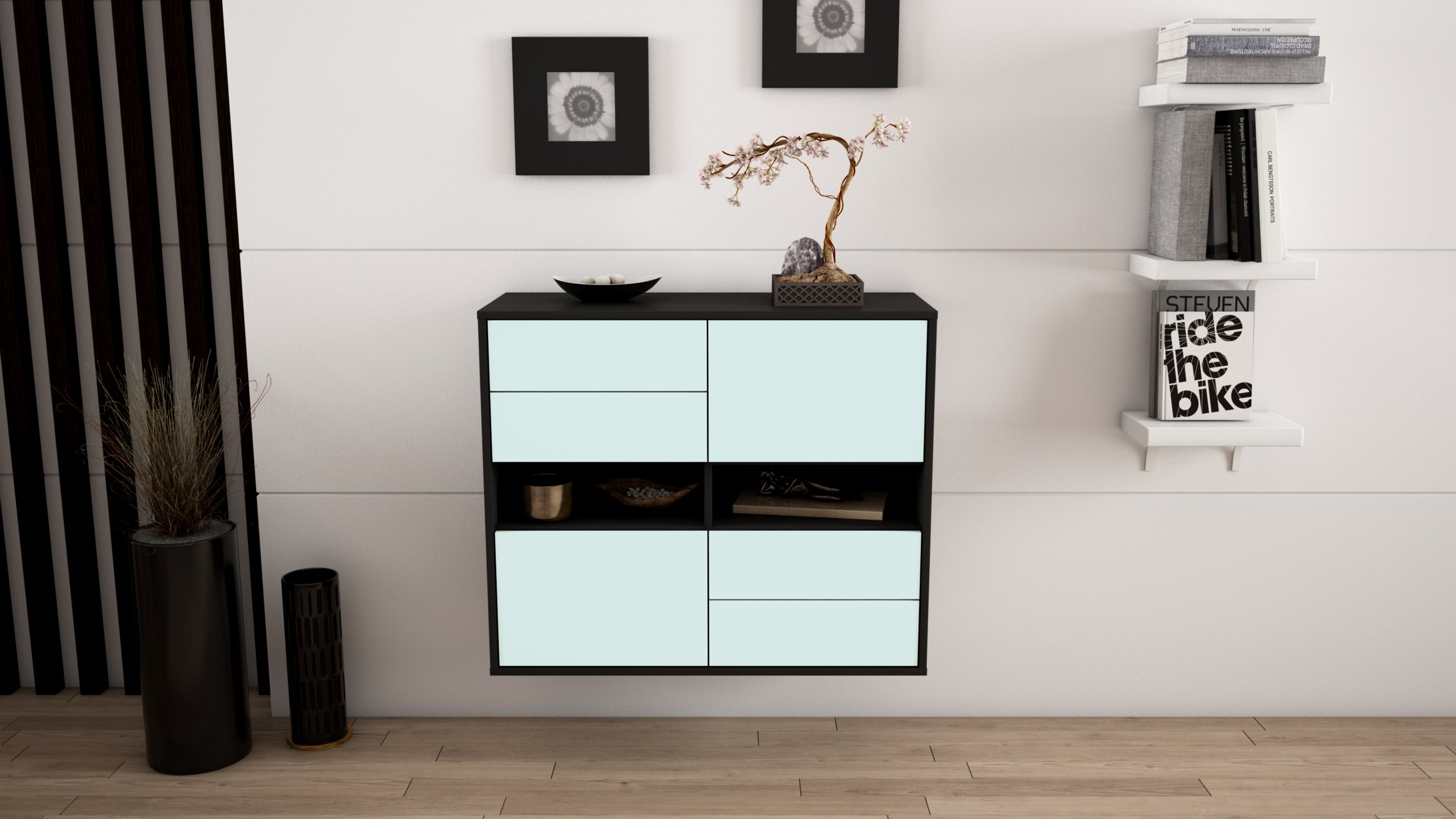 Sideboard - Claudia - Design Farbakzent - Wandmontiert mit Push to open  92 cm Anthrazit