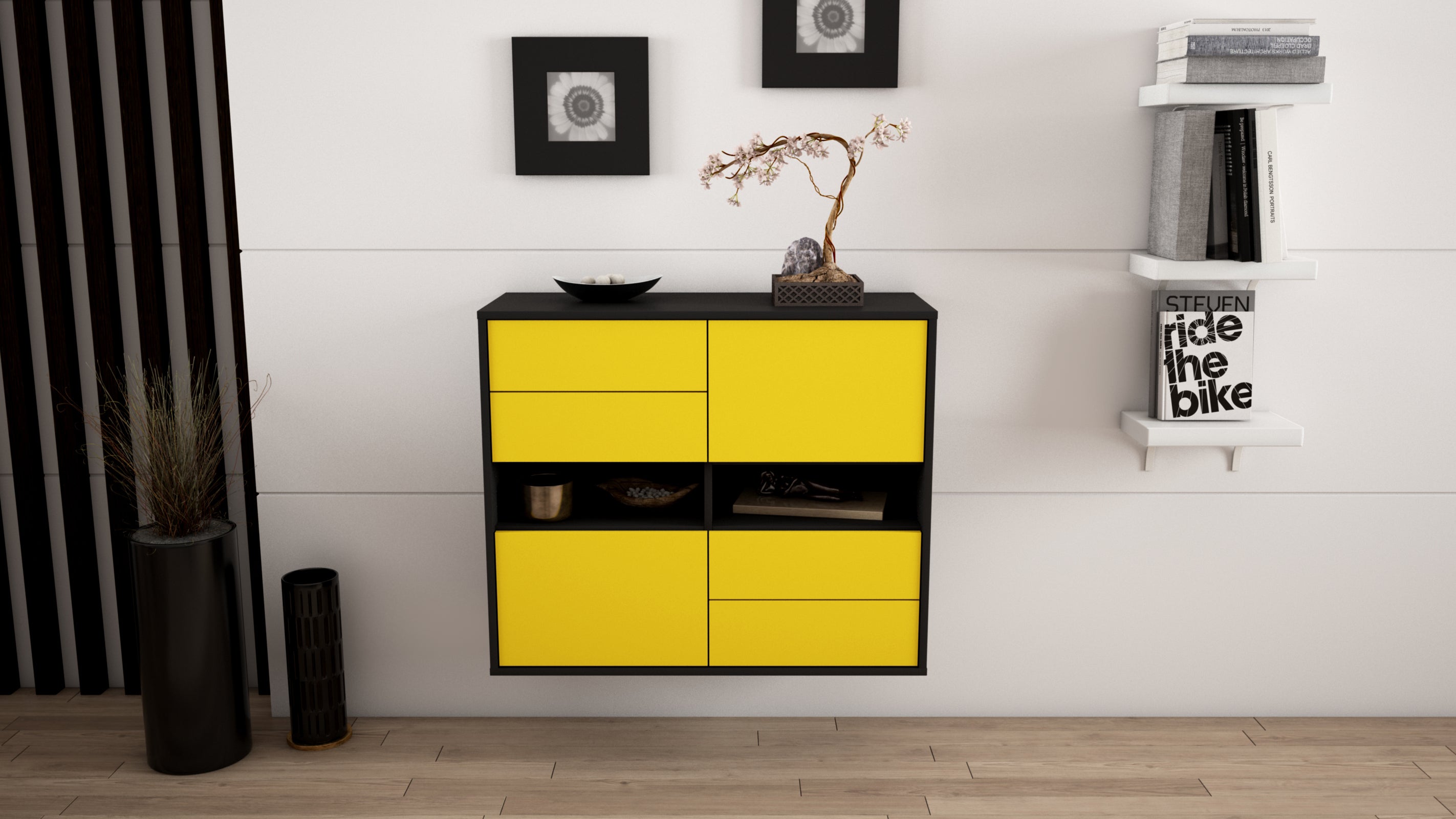 Sideboard - Claudia - Design Farbakzent - Wandmontiert mit Push to open  92 cm Anthrazit