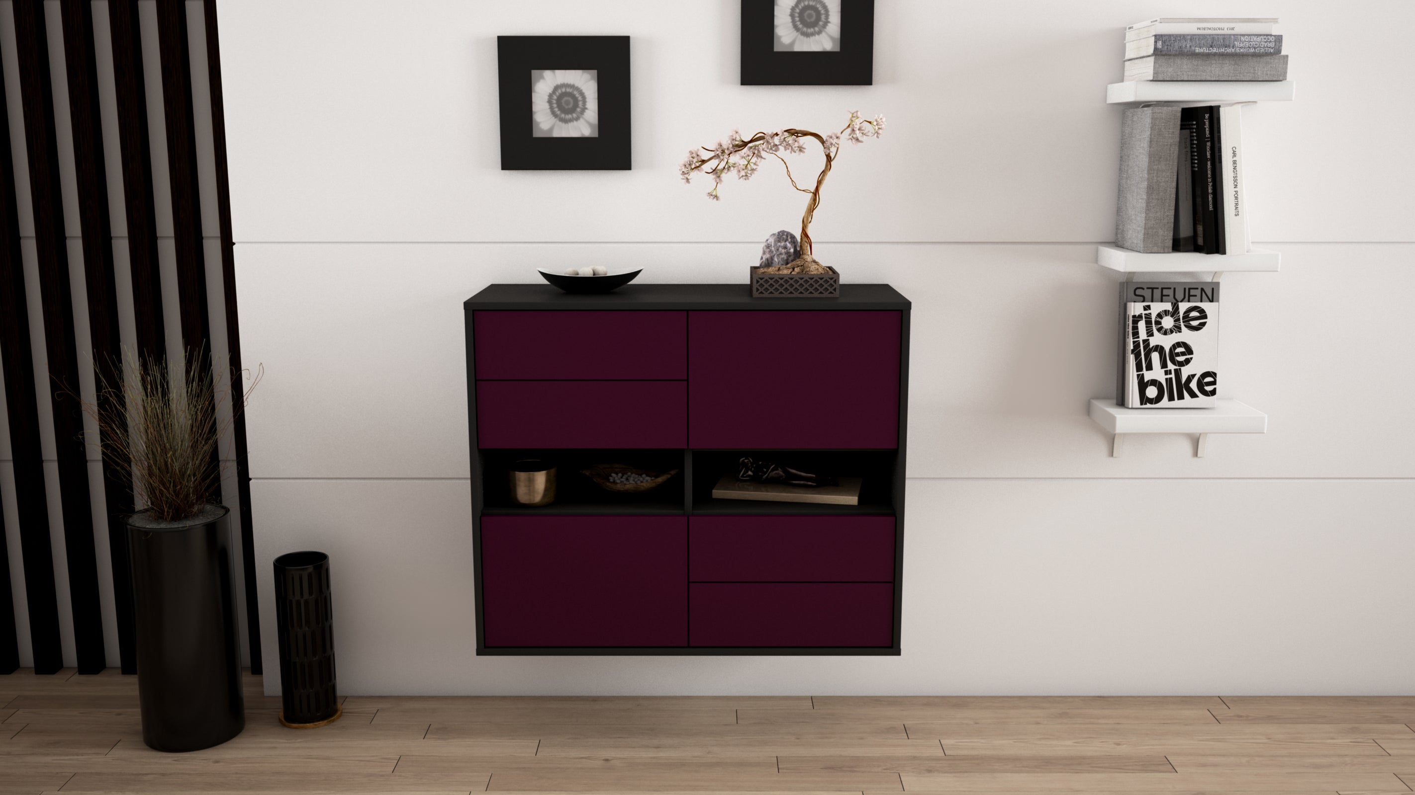 Sideboard - Claudia - Design Farbakzent - Wandmontiert mit Push to open  92 cm Anthrazit