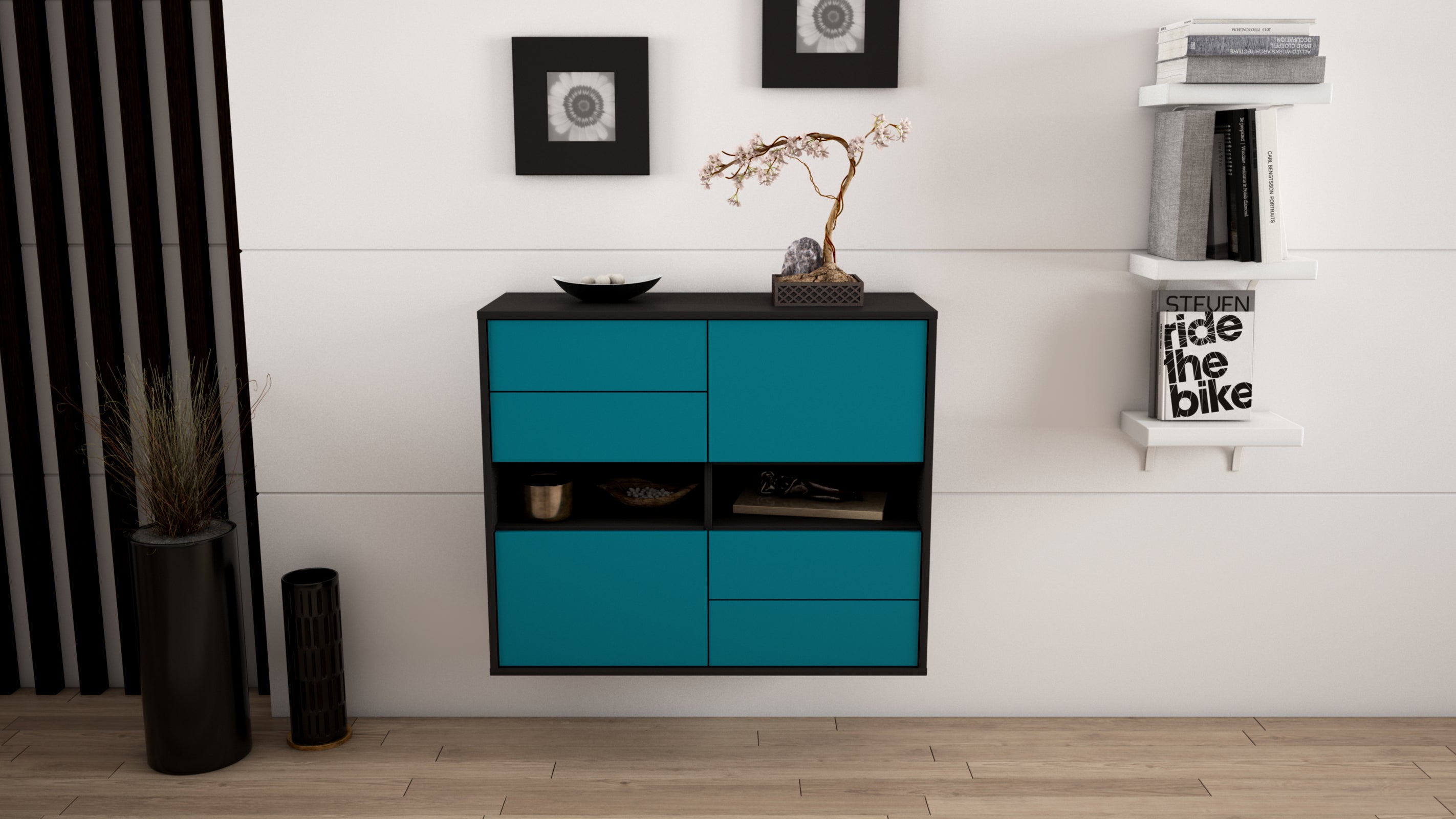 Sideboard - Claudia - Design Farbakzent - Wandmontiert mit Push to open  92 cm Anthrazit