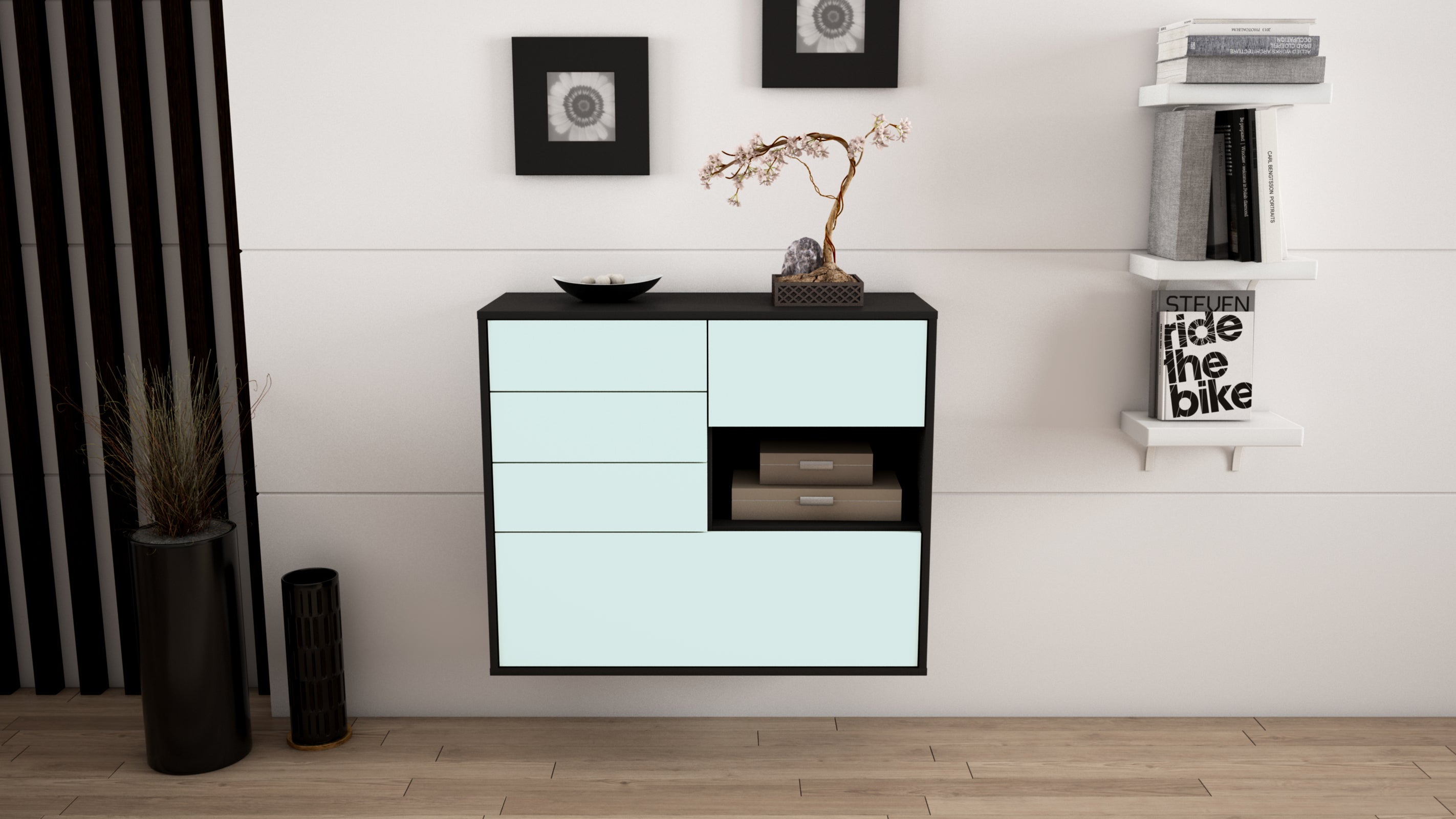 Sideboard - Coco - Design Farbakzent - Wandmontiert mit Push to open  92 cm Anthrazit