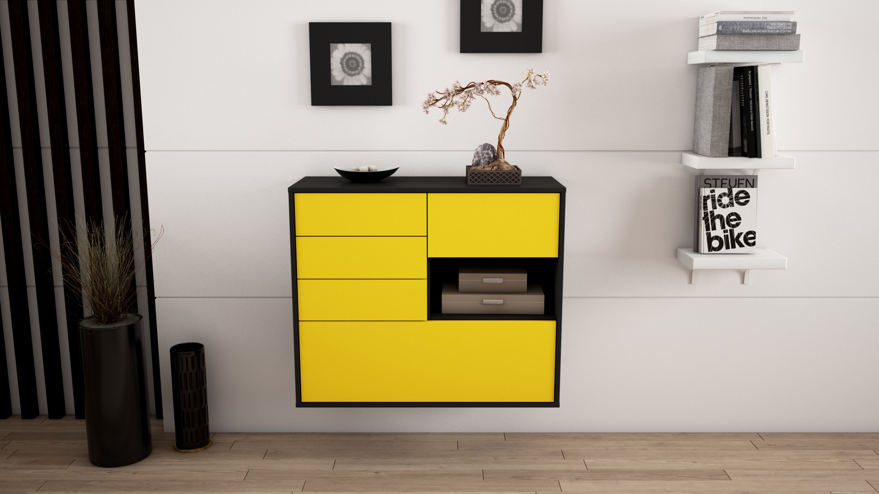 Sideboard - Coco - Design Farbakzent - Wandmontiert mit Push to open  92 cm Anthrazit