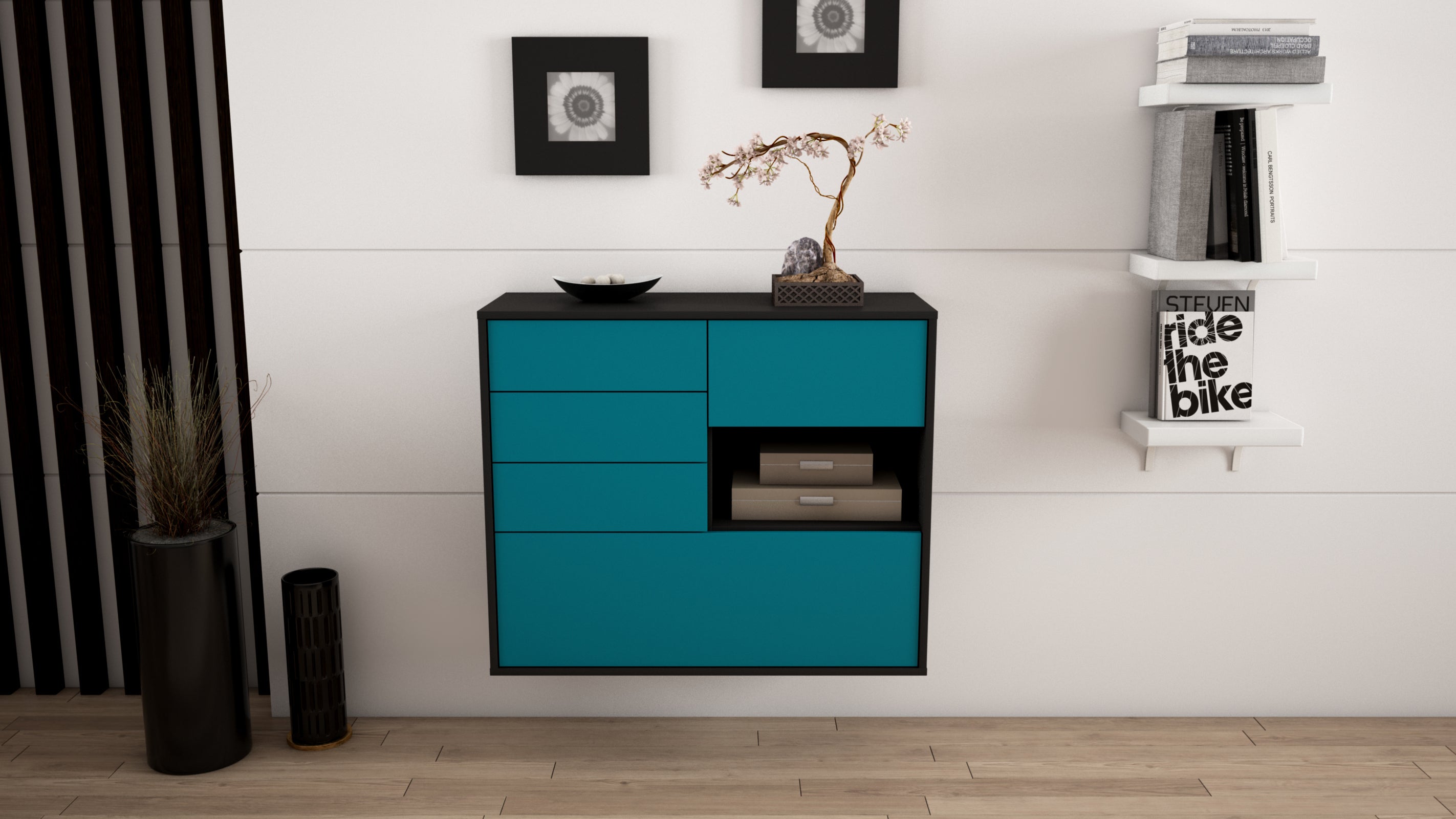 Sideboard - Coco - Design Farbakzent - Wandmontiert mit Push to open  92 cm Anthrazit