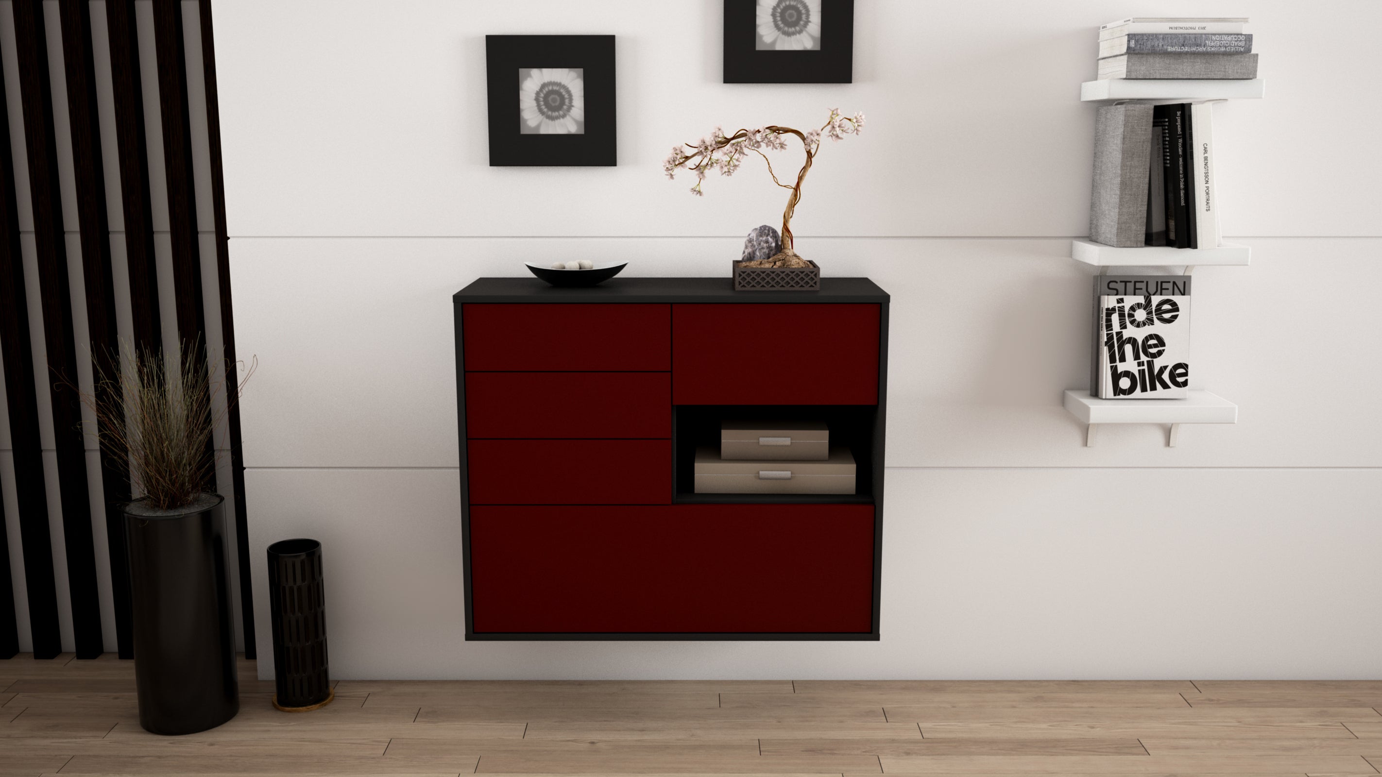 Sideboard - Coco - Design Farbakzent - Wandmontiert mit Push to open  92 cm Anthrazit