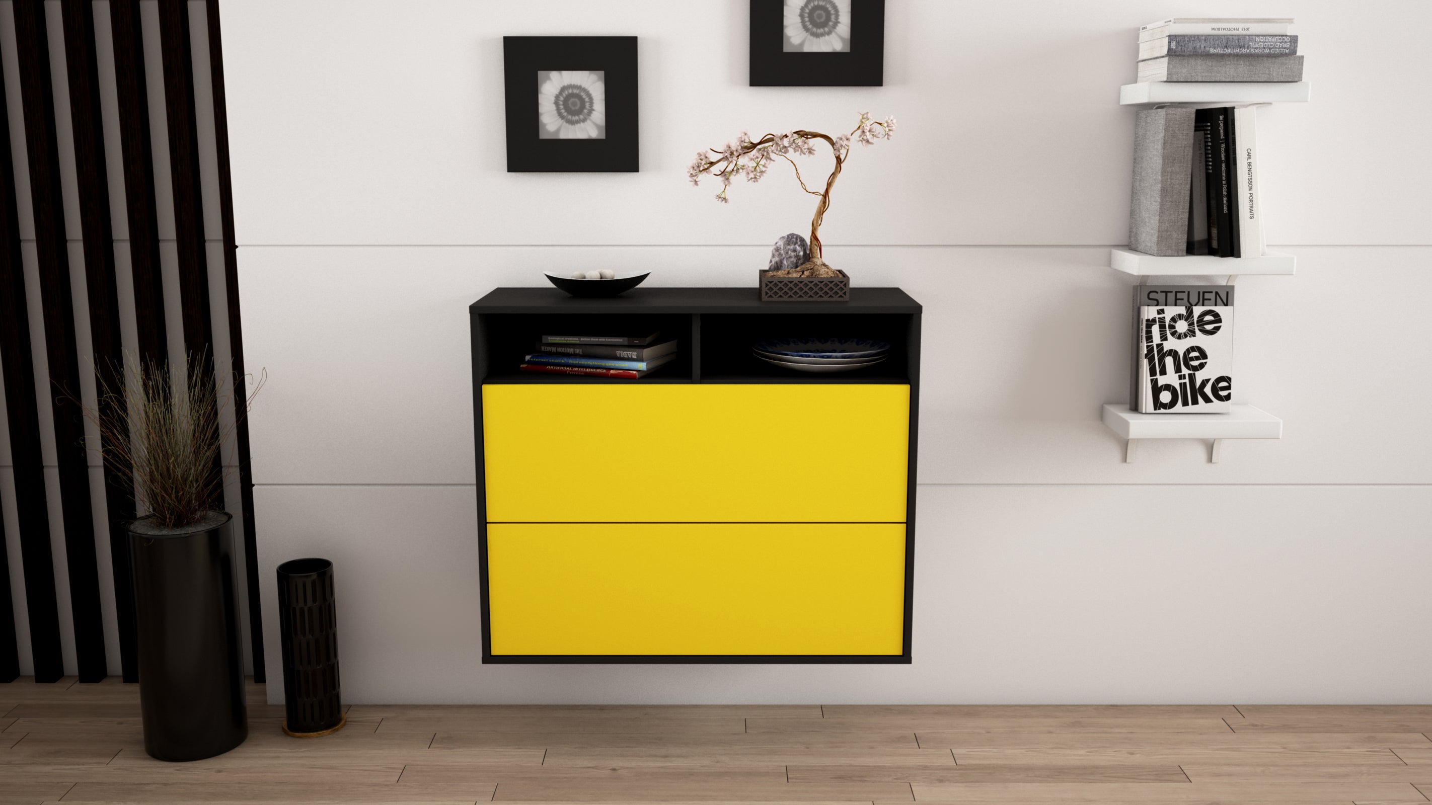 Sideboard - Cosma - Design Farbakzent - Wandmontiert mit Push to open  92 cm Anthrazit