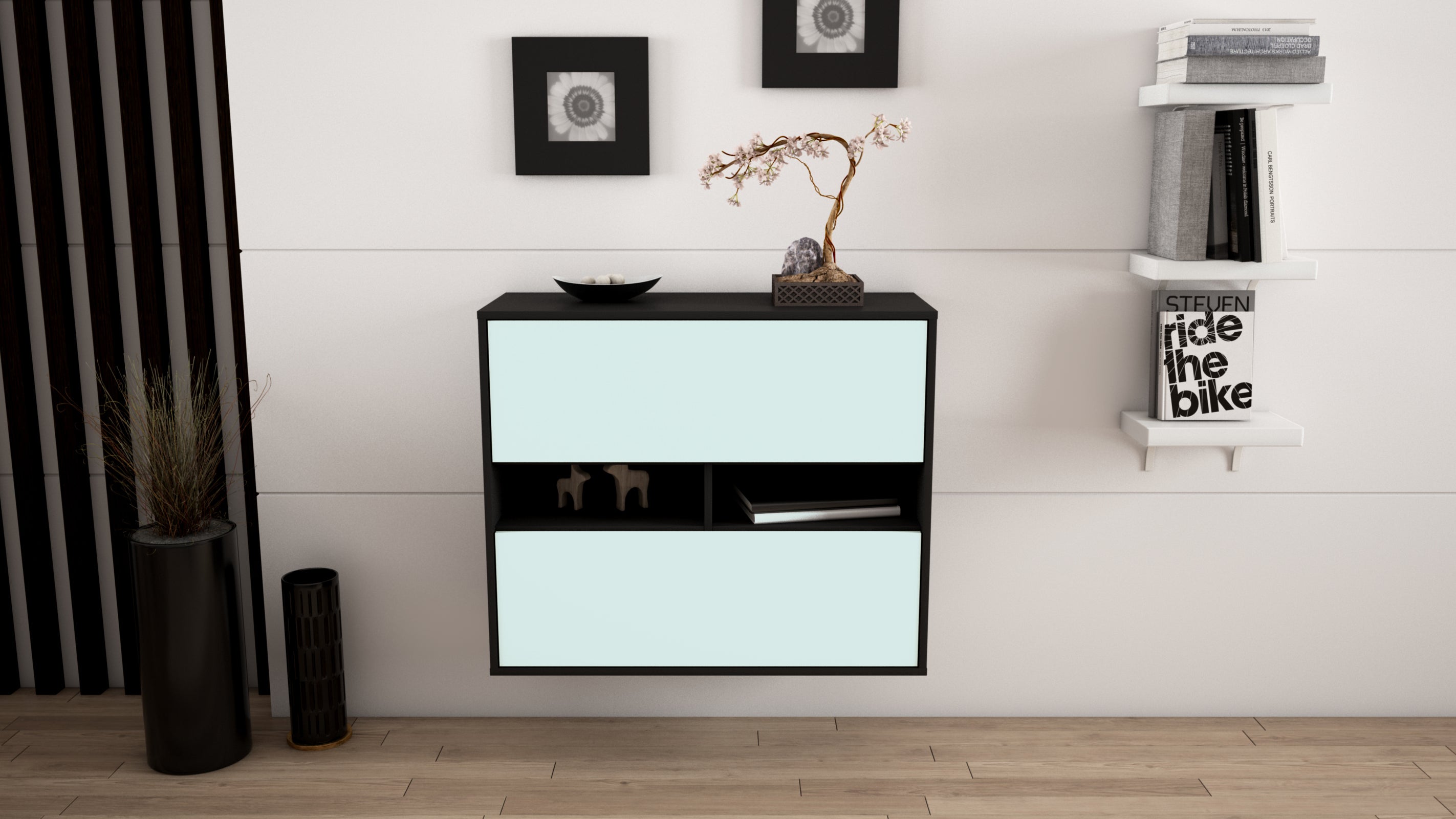 Sideboard - Dalia - Design Farbakzent - Wandmontiert mit Push to open  92 cm Anthrazit