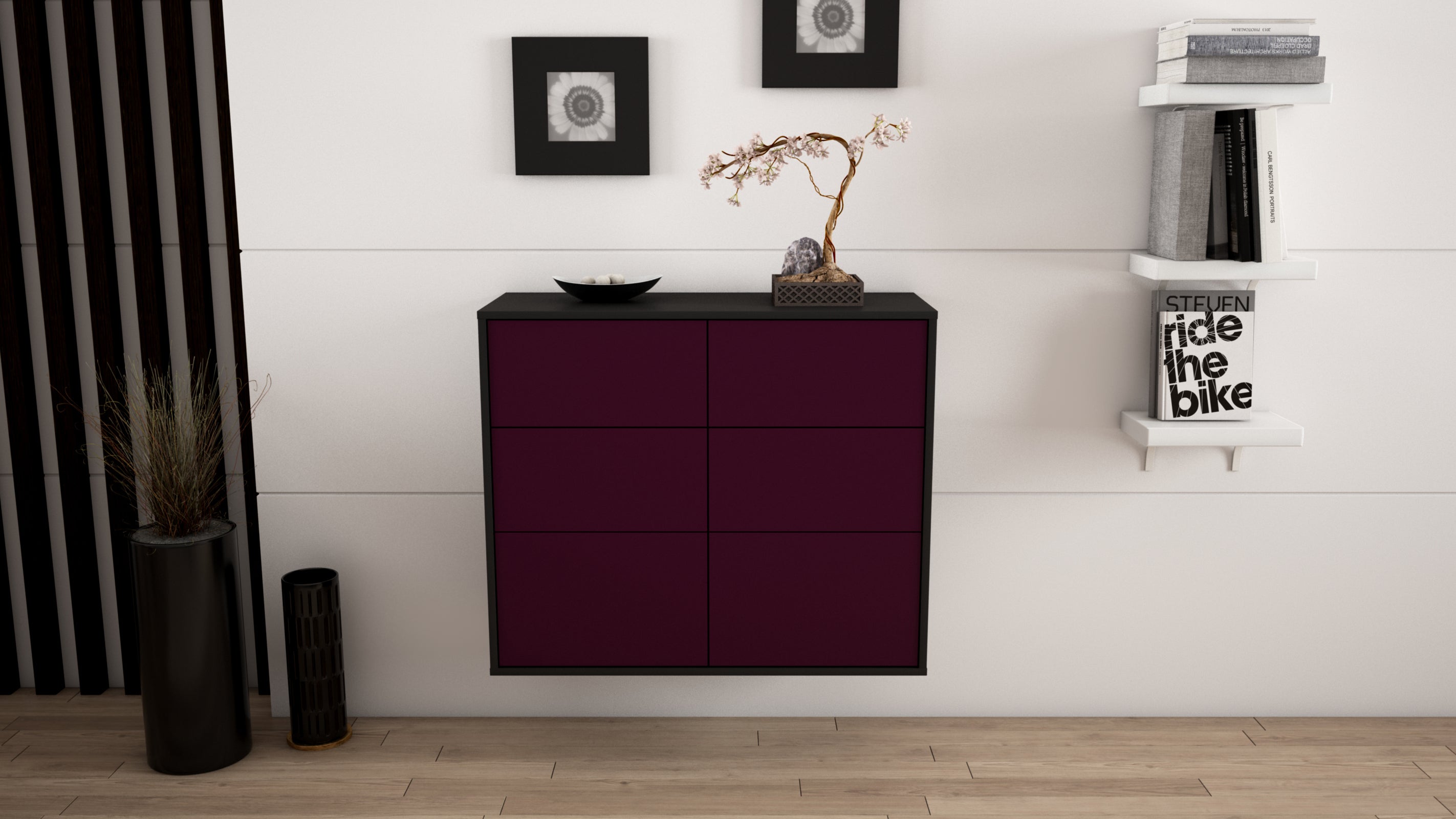 Sideboard - Dalida - Design Farbakzent - Wandmontiert mit Push to open  92 cm Anthrazit