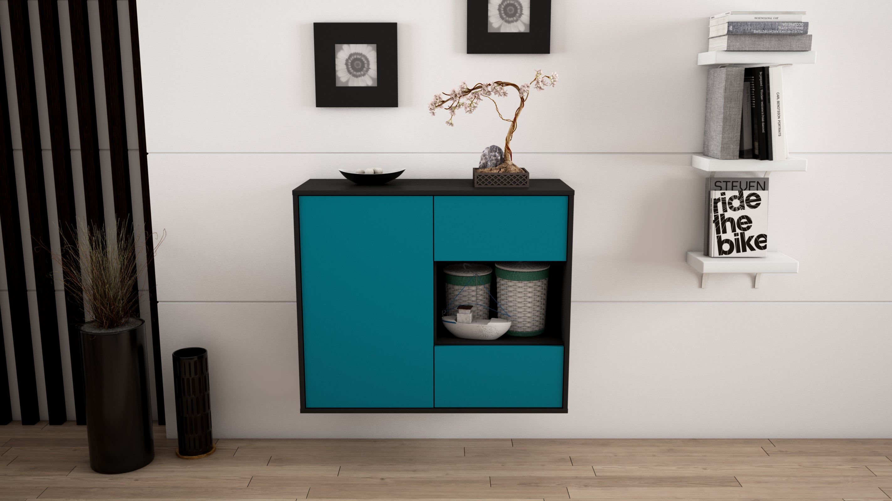 Sideboard - Danica - Design Farbakzent - Wandmontiert mit Push to open  92 cm Anthrazit