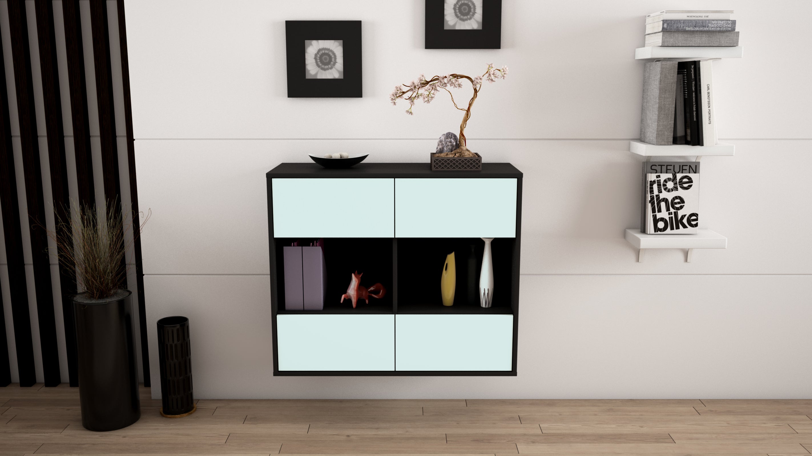 Sideboard - Daniela - Design Farbakzent - Wandmontiert mit Push to open  92 cm Anthrazit