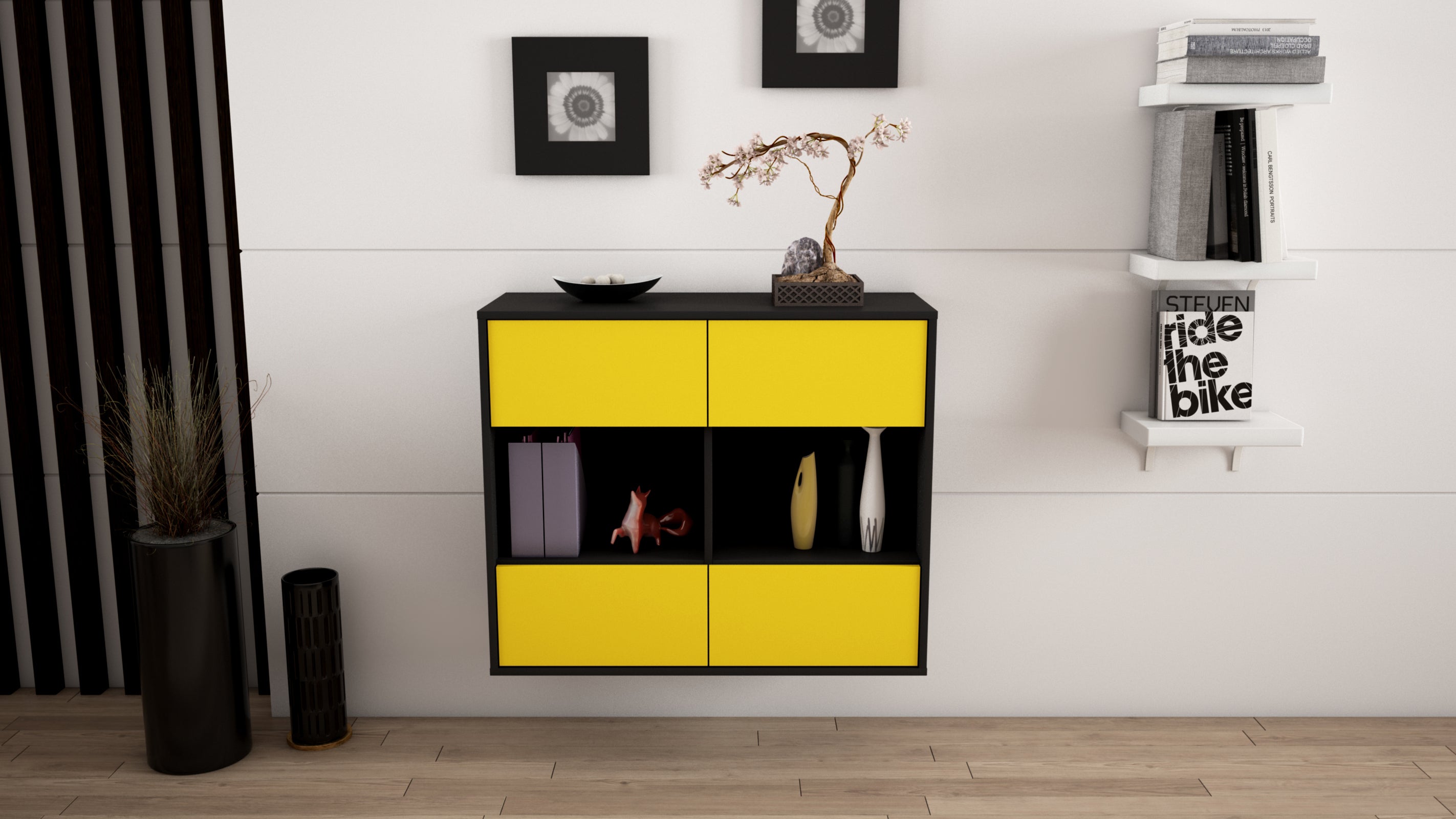 Sideboard - Daniela - Design Farbakzent - Wandmontiert mit Push to open  92 cm Anthrazit