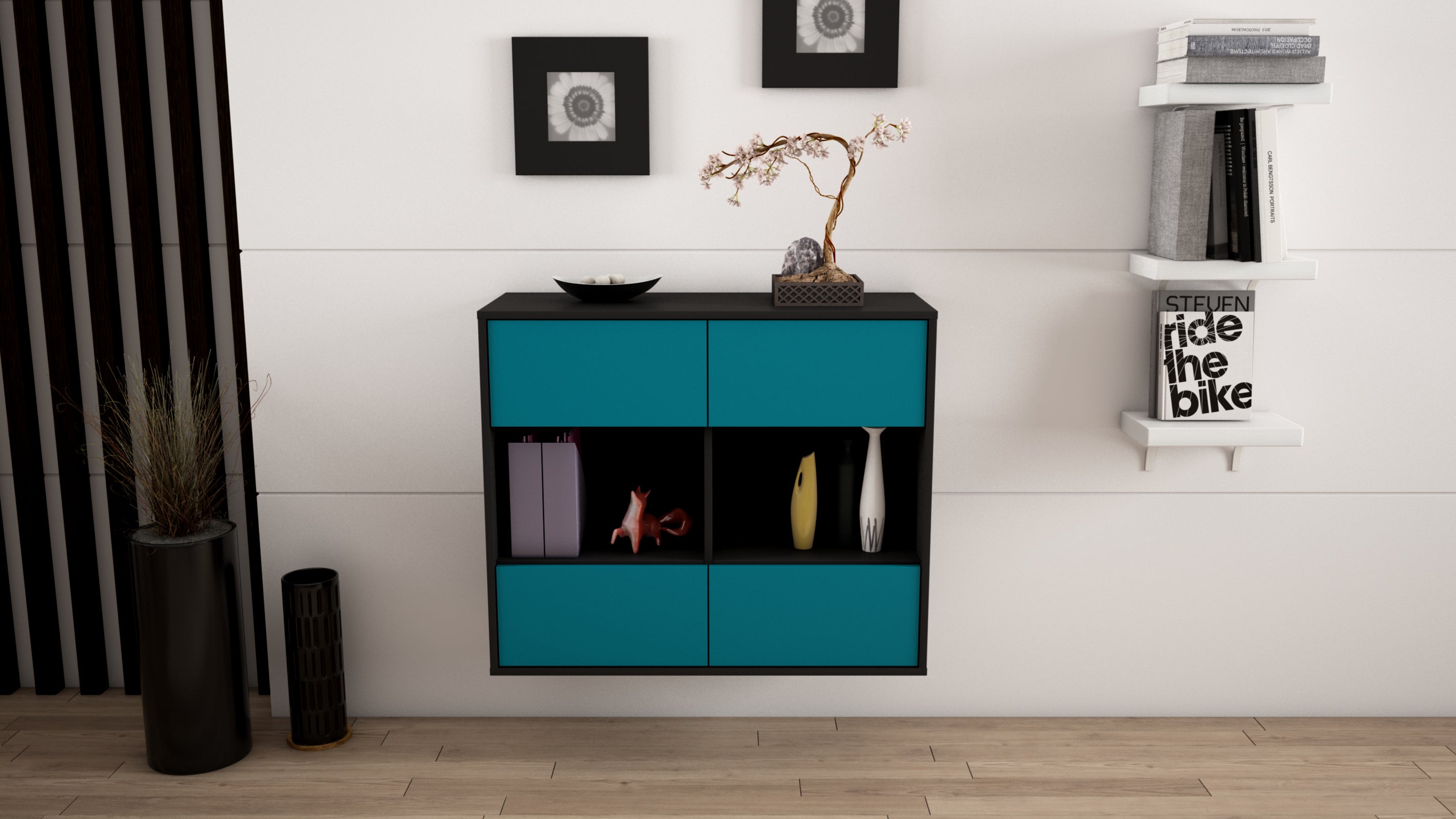 Sideboard - Daniela - Design Farbakzent - Wandmontiert mit Push to open  92 cm Anthrazit