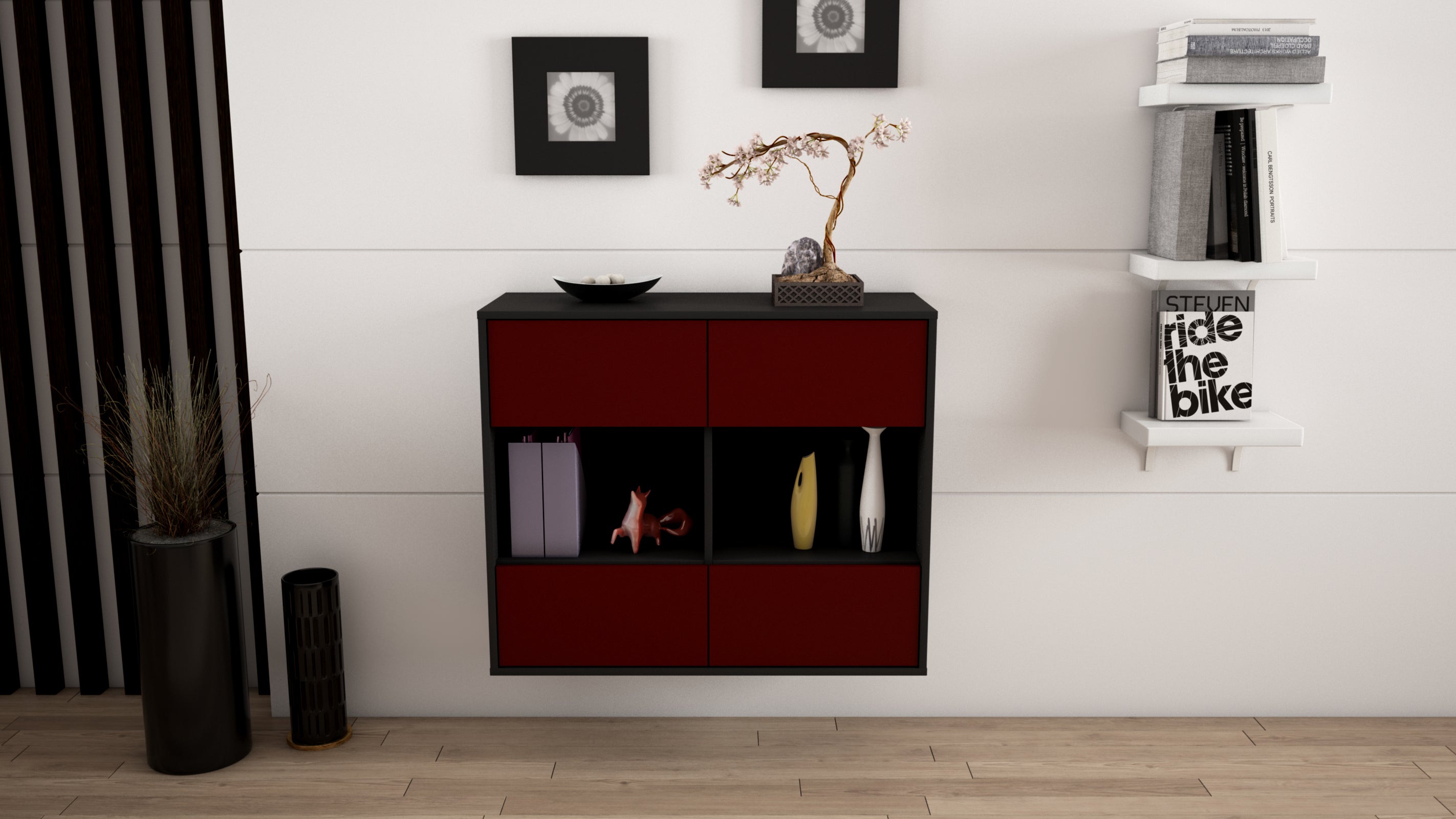 Sideboard - Daniela - Design Farbakzent - Wandmontiert mit Push to open  92 cm Anthrazit