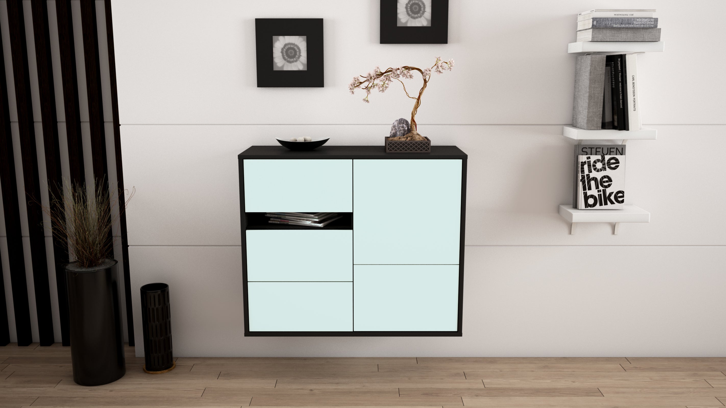 Sideboard - Davina - Design Farbakzent - Wandmontiert mit Push to open  92 cm Anthrazit