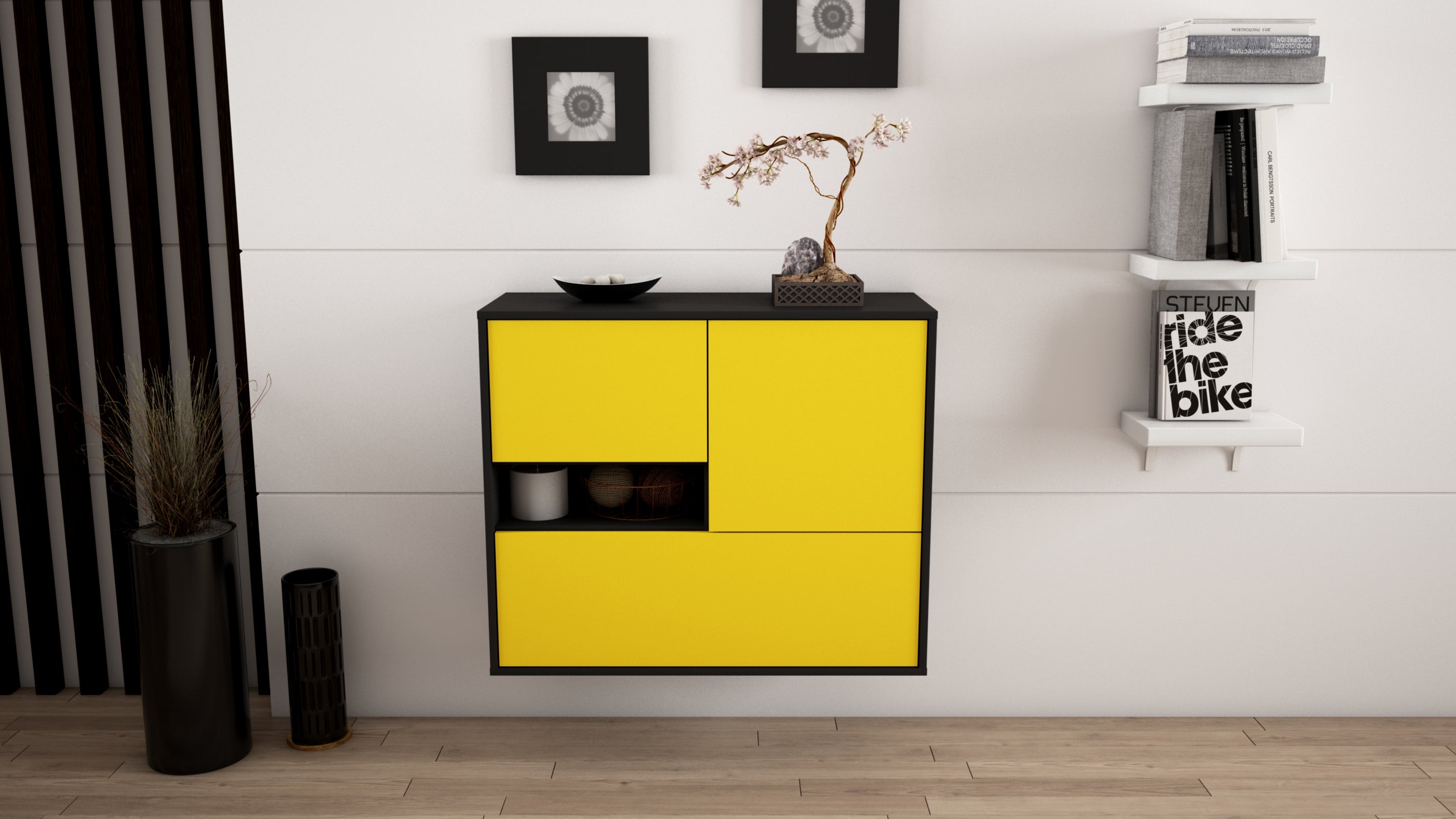 Sideboard - Debora - Design Farbakzent - Wandmontiert mit Push to open  92 cm Anthrazit