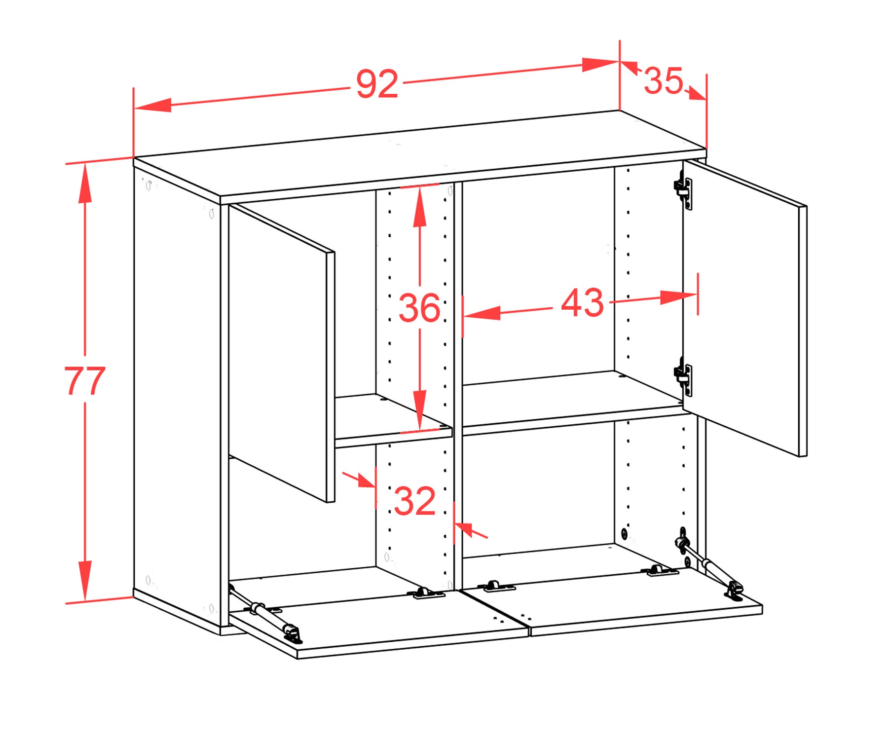 Sideboard - Cara - Design Holzdekor - Wandmontiert mit Push to open  92 cm Weiss