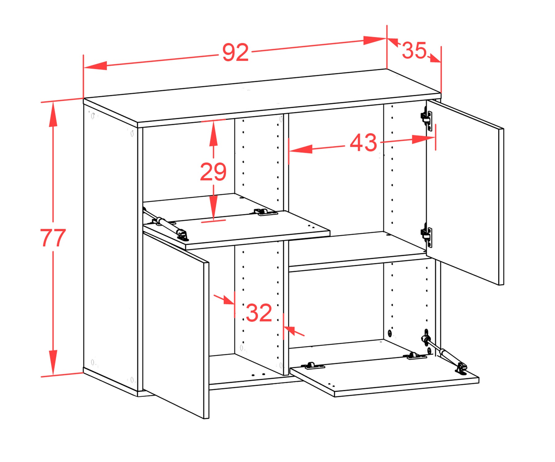 Sideboard - Carla - Design Farbakzent - Wandmontiert mit Push to open  92 cm Anthrazit