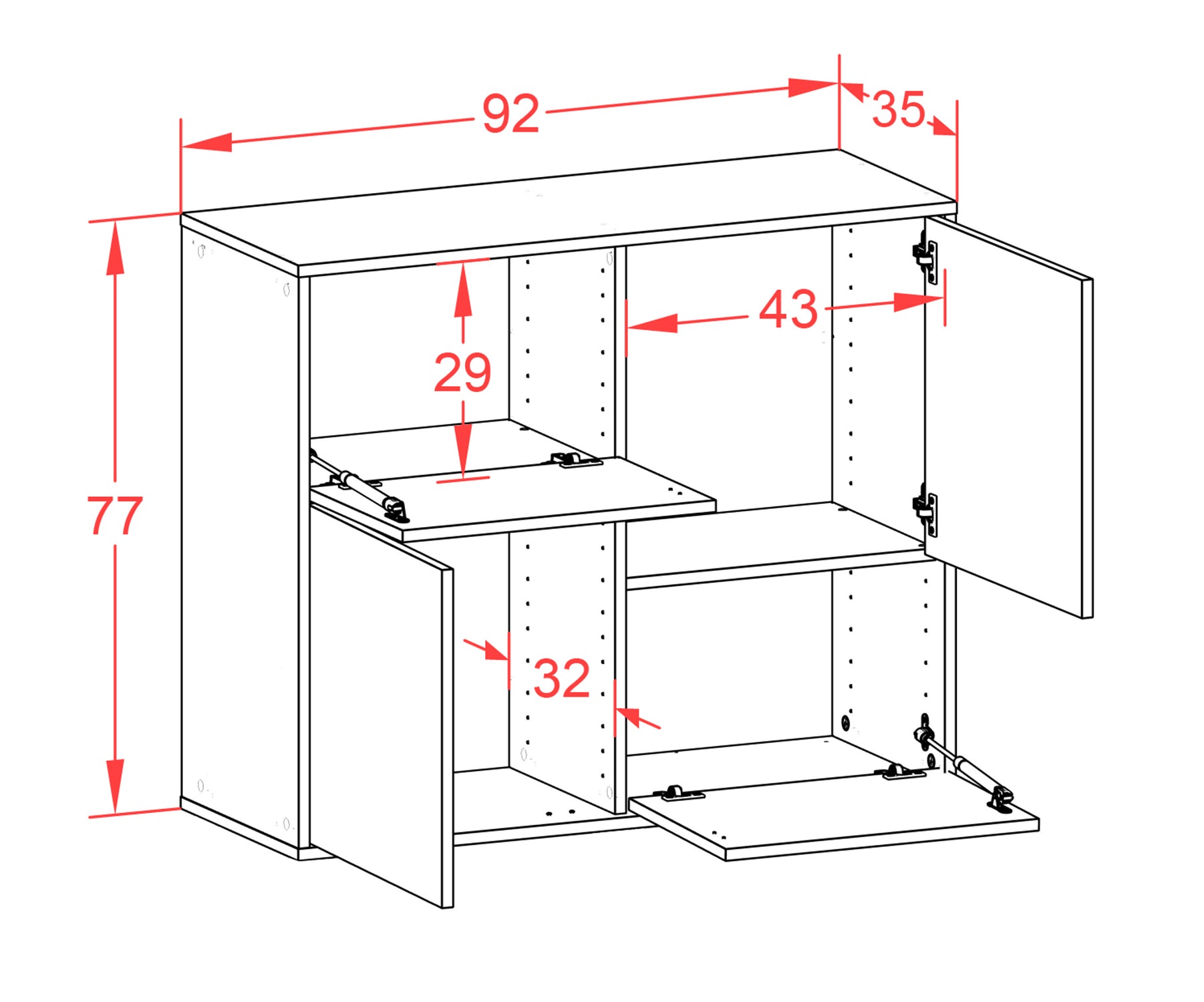 Sideboard - Carla - Design Holzdekor - Wandmontiert mit Push to open  92 cm Anthrazit