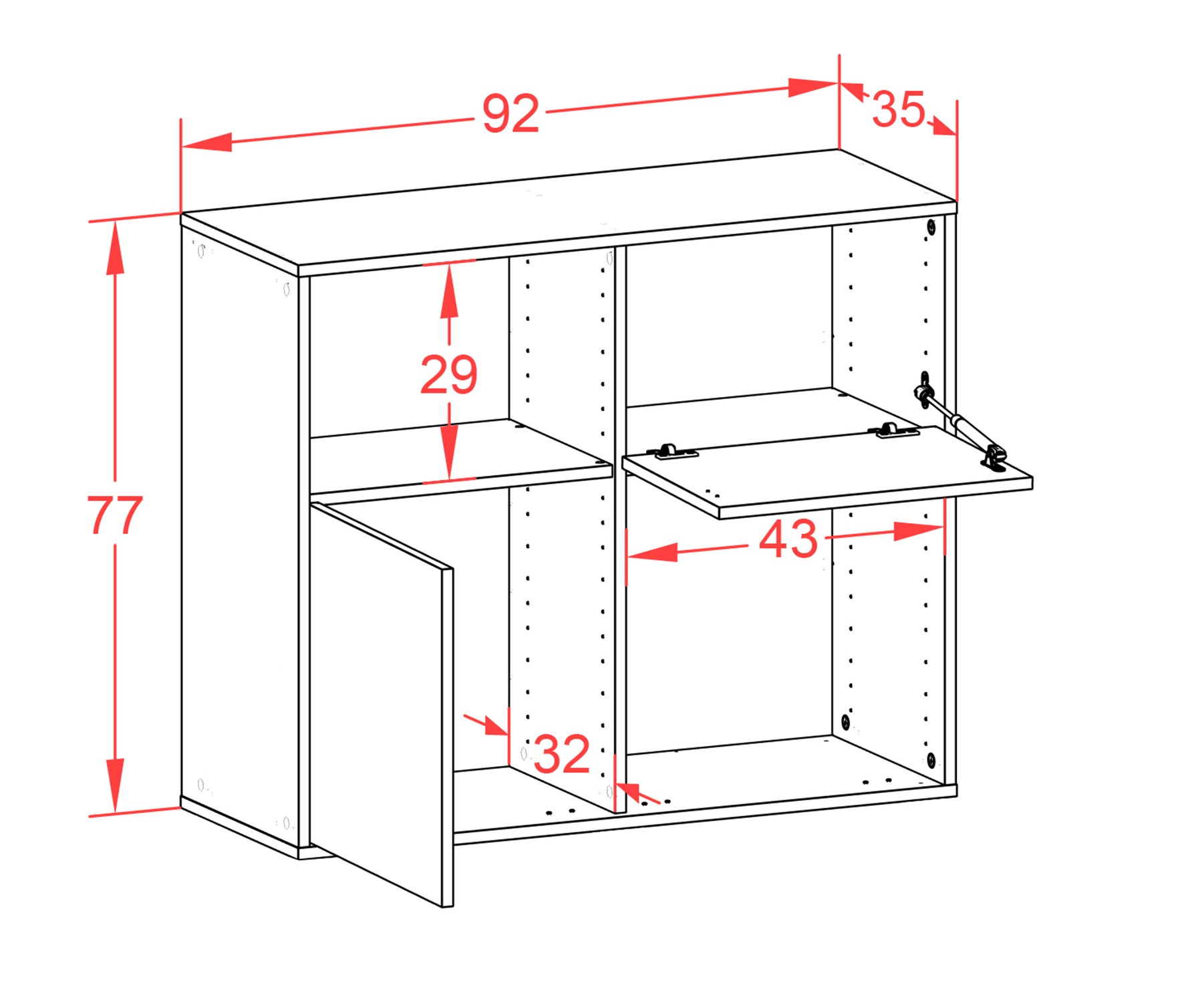 Sideboard - Carola - Design Holzdekor - Wandmontiert mit Push to open  92 cm Anthrazit