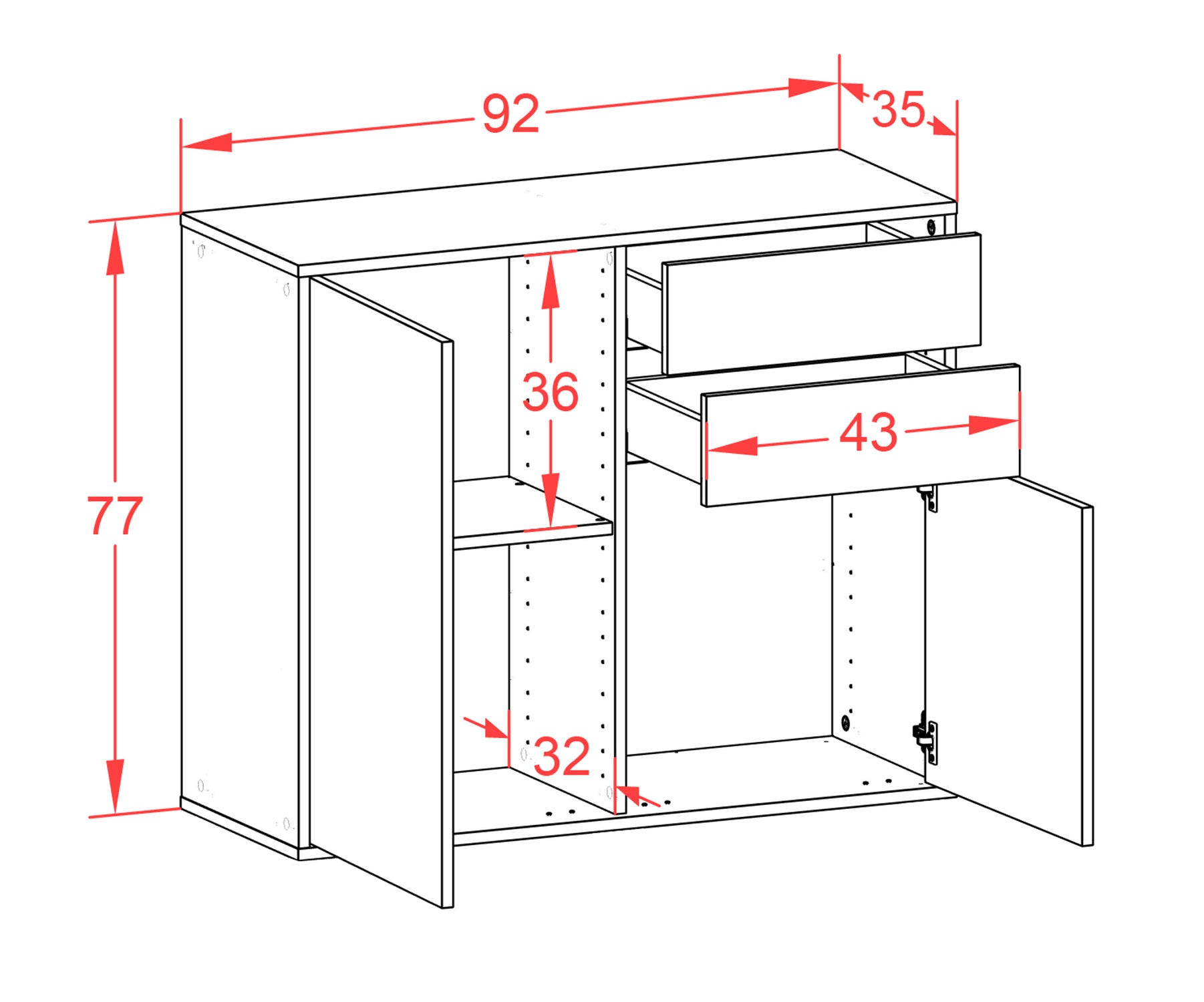 Sideboard - Chantal - Design Hochglanz - Wandmontiert mit Push to open  92 cm Anthrazit