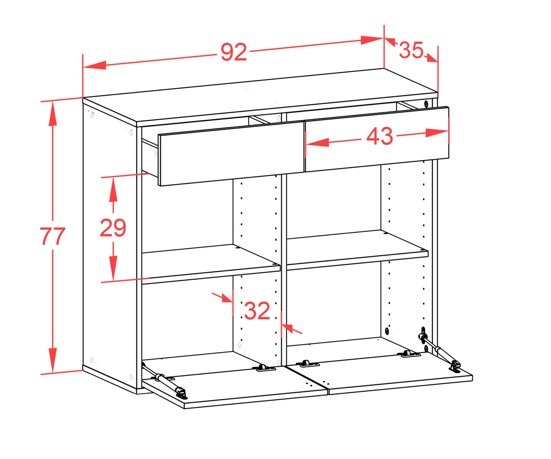 Sideboard - Christina - Design Farbakzent - Wandmontiert mit Push to open  92 cm Anthrazit