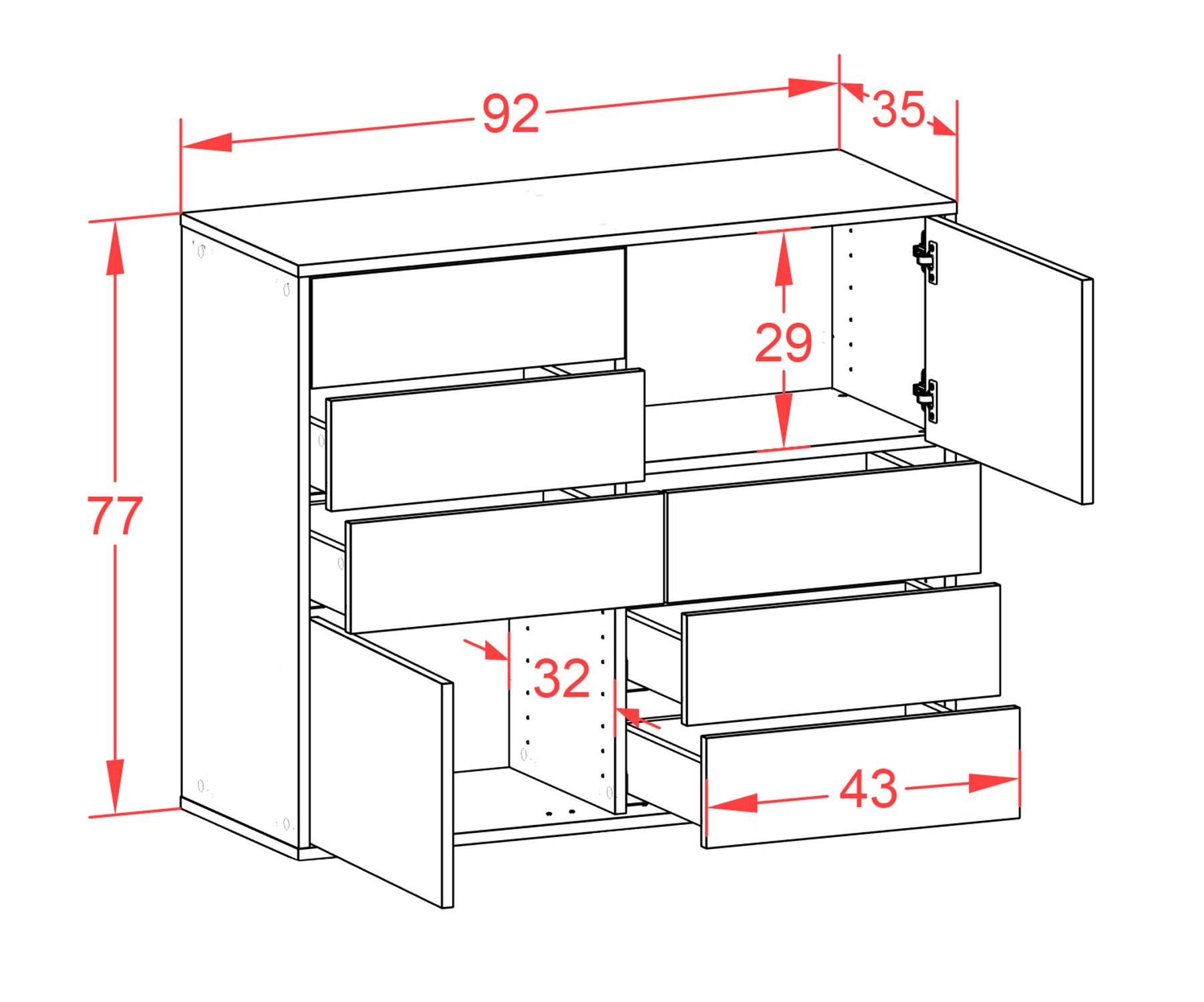 Sideboard - Circe - Design Farbakzent - Wandmontiert mit Push to open  92 cm Anthrazit