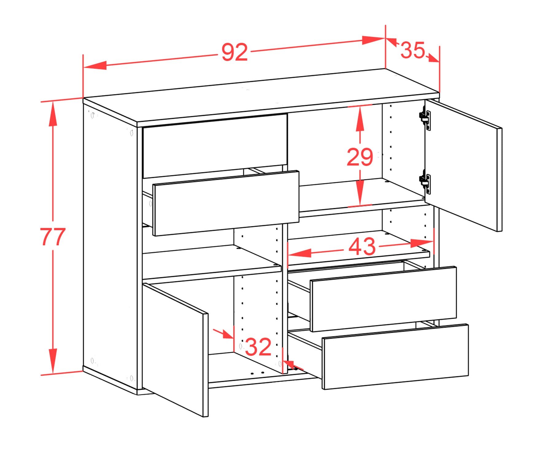 Sideboard - Claudia - Design Farbakzent - Wandmontiert mit Push to open  92 cm Anthrazit