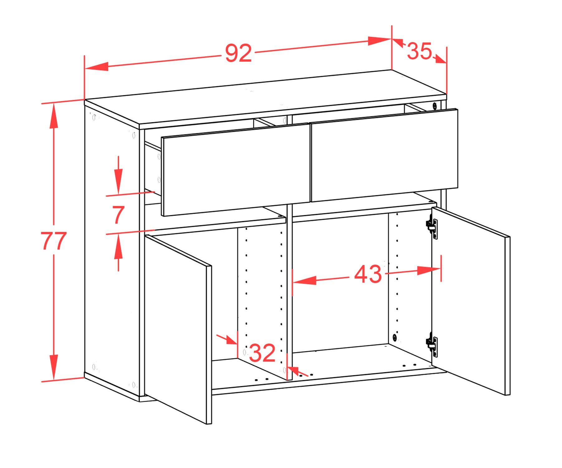 Sideboard - Clea - Design Holzdekor - Wandmontiert mit Push to open  92 cm Anthrazit