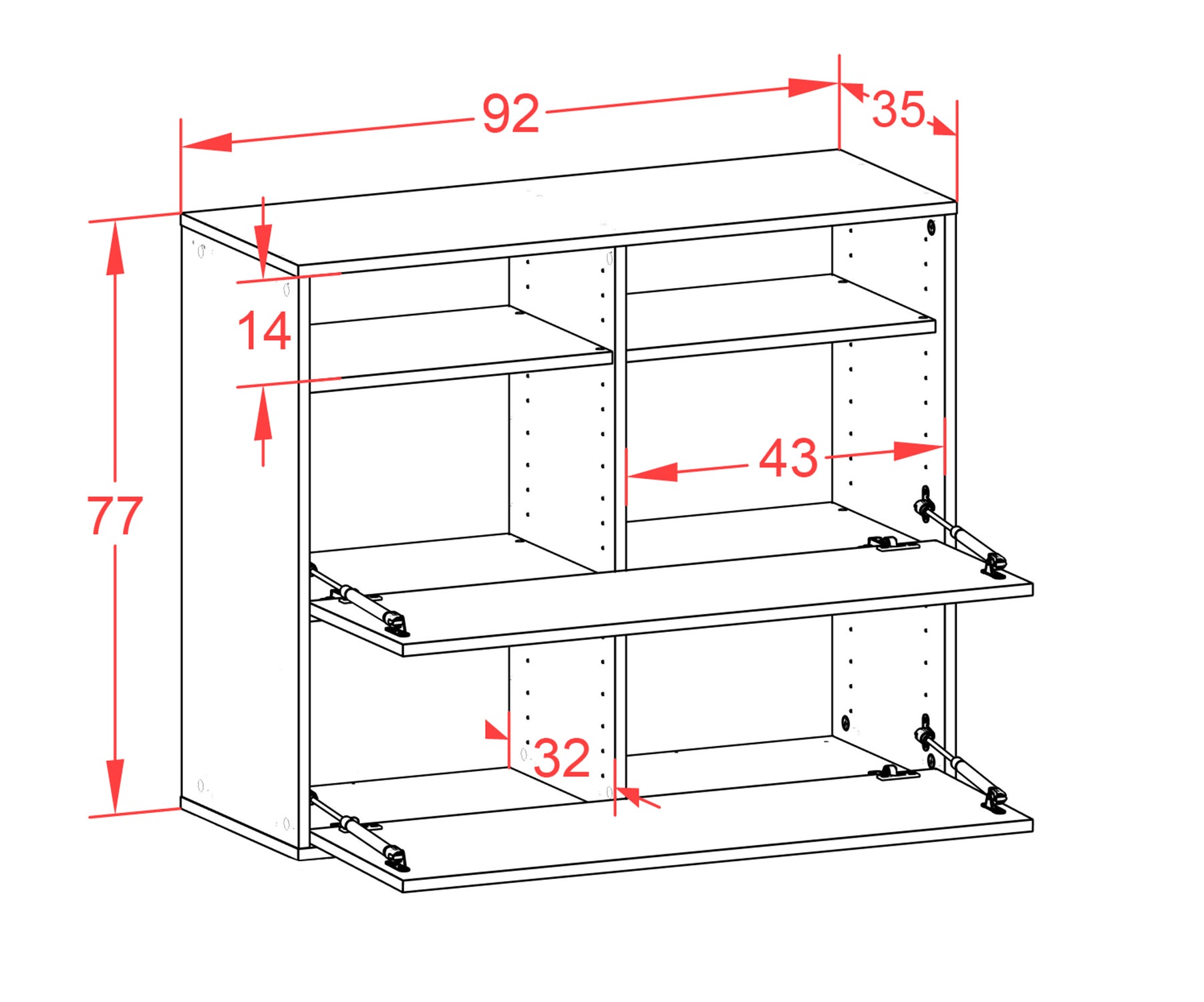 Sideboard - Cosma - Design Holzdekor - Wandmontiert mit Push to open  92 cm Anthrazit