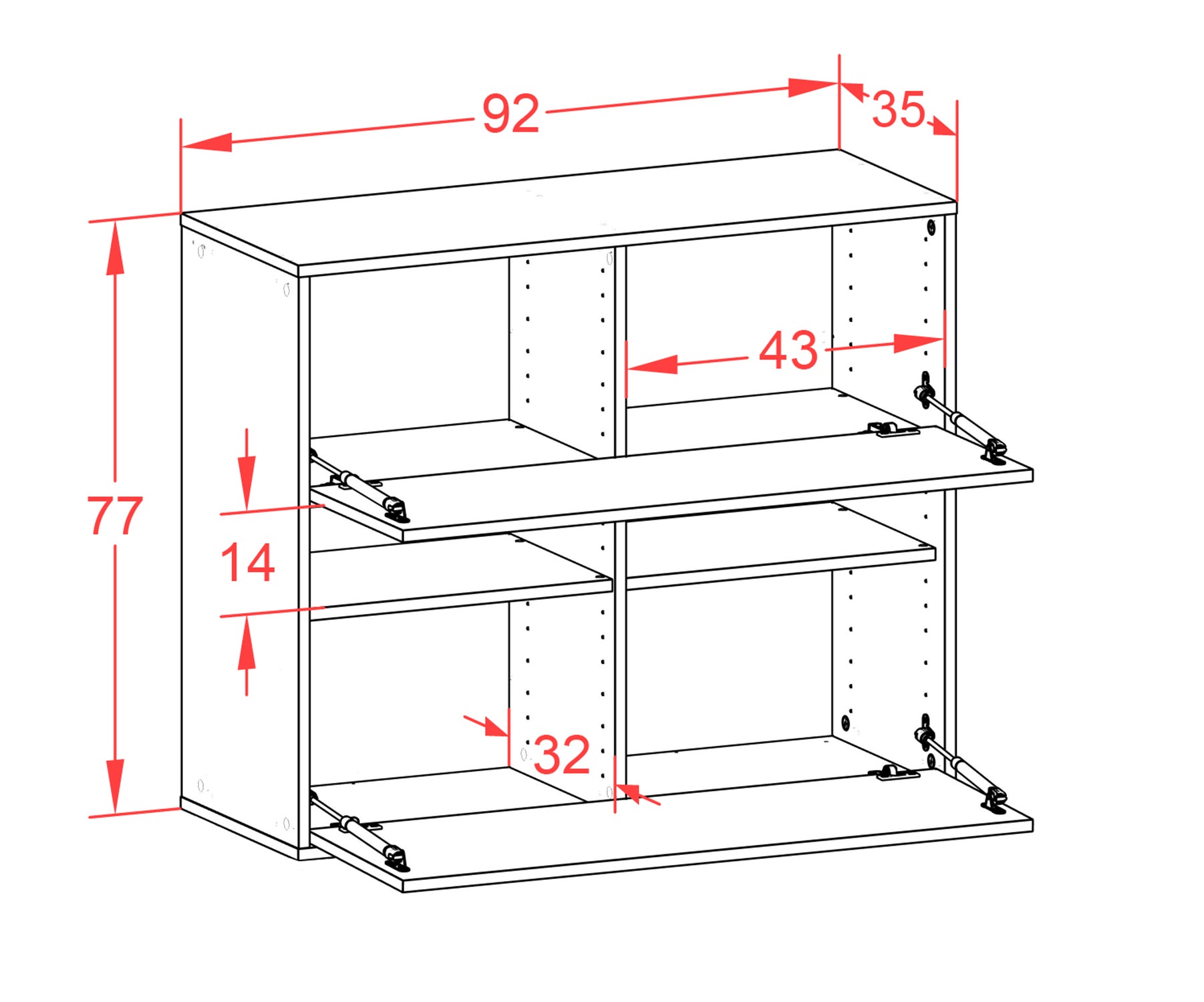 Sideboard - Dalia - Design Farbakzent - Wandmontiert mit Push to open  92 cm Anthrazit