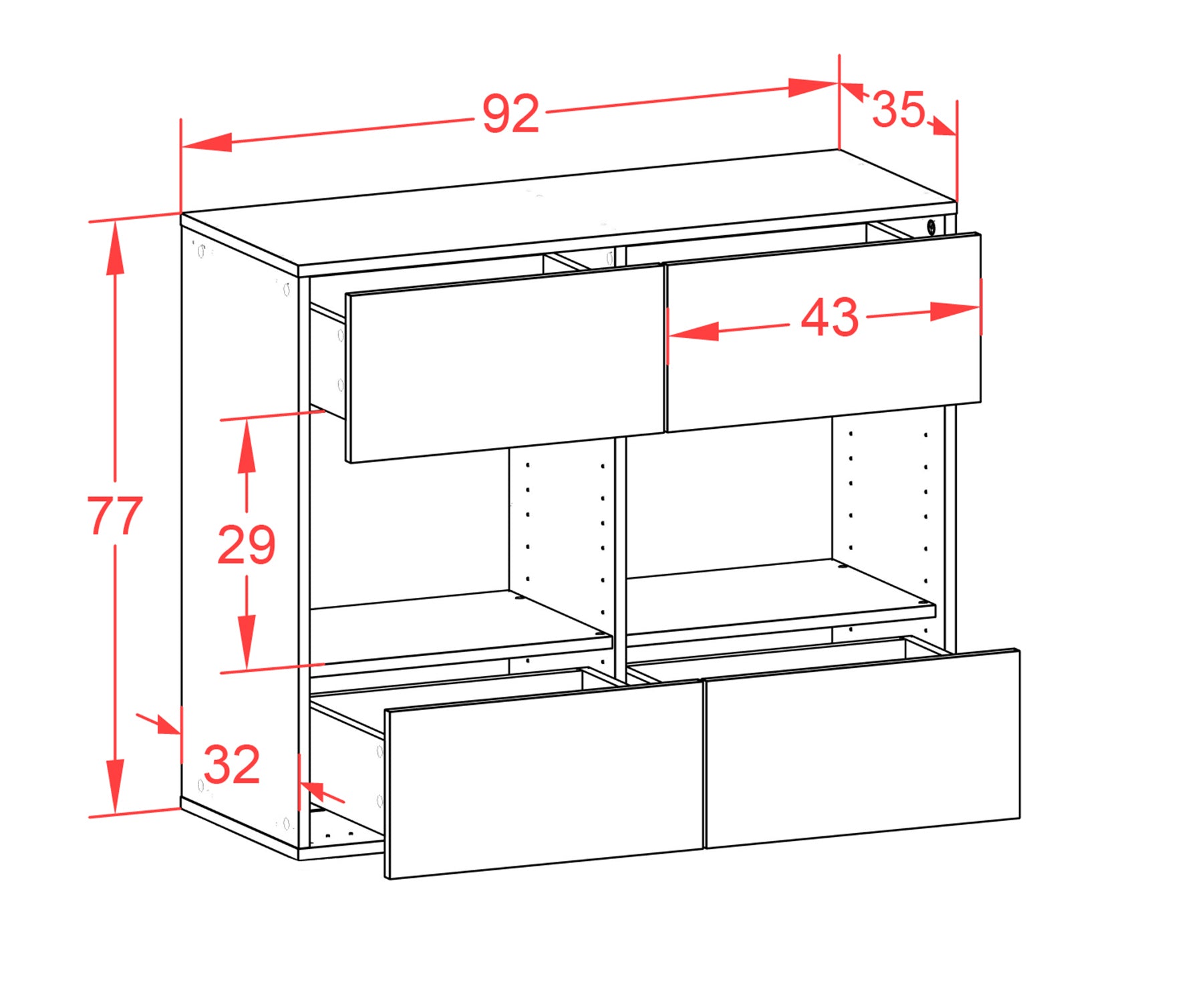 Sideboard - Daniela - Design Farbakzent - Wandmontiert mit Push to open  92 cm Anthrazit