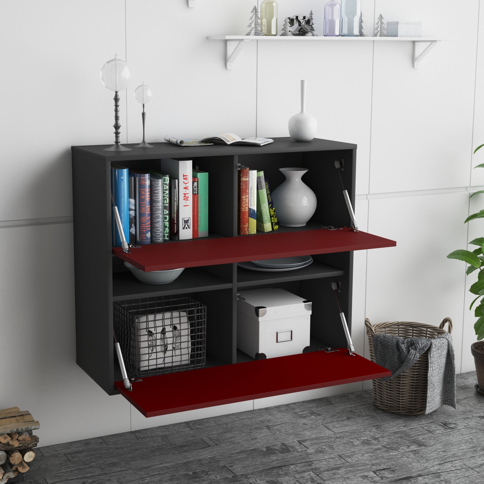 Sideboard - Dalia - Design Farbakzent - Wandmontiert mit Push to open  92 cm Anthrazit