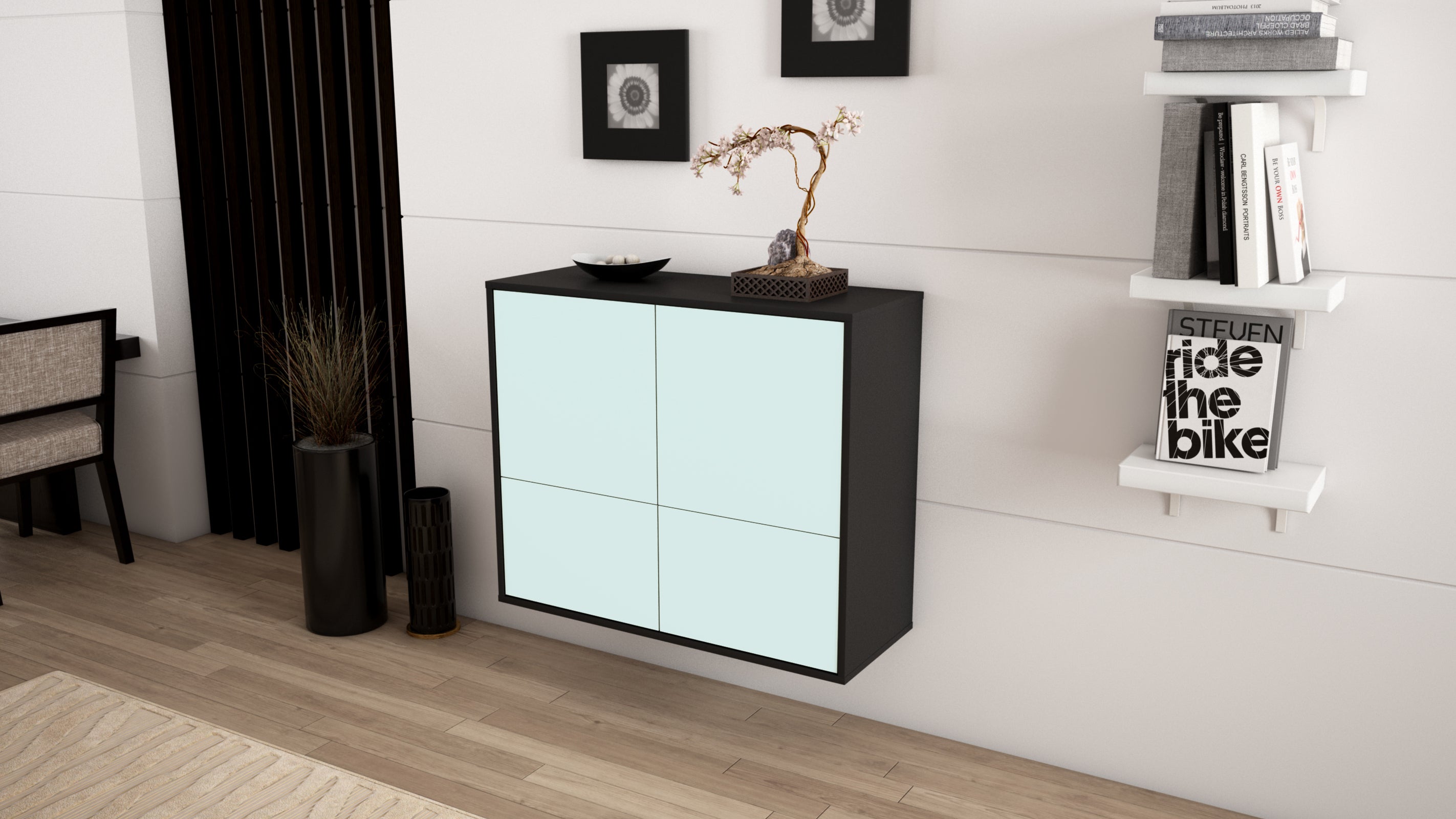 Sideboard - Cara - Design Farbakzent - Wandmontiert mit Push to open  92 cm Anthrazit