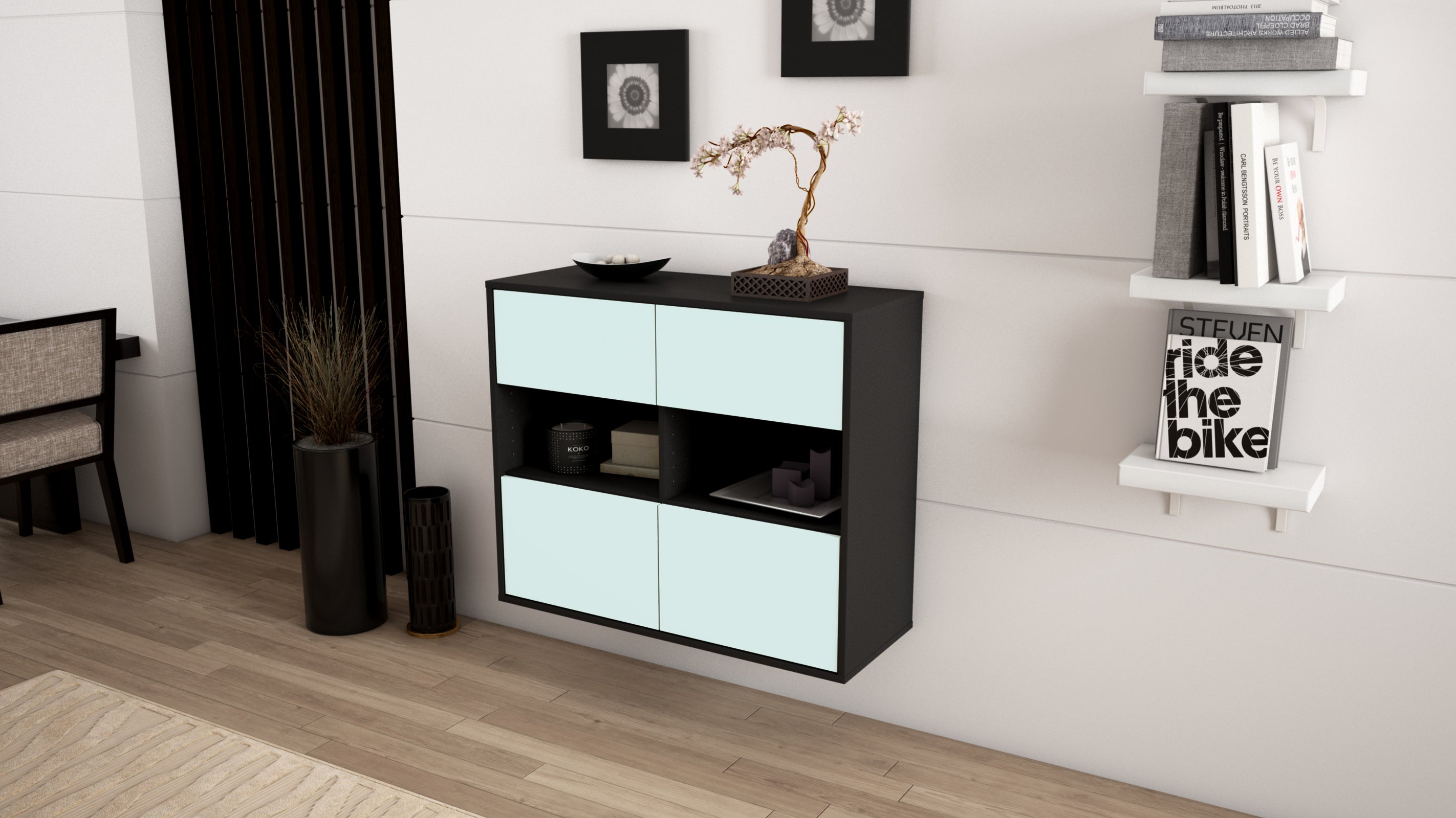 Sideboard - Carmen - Design Farbakzent - Wandmontiert mit Push to open  92 cm Anthrazit