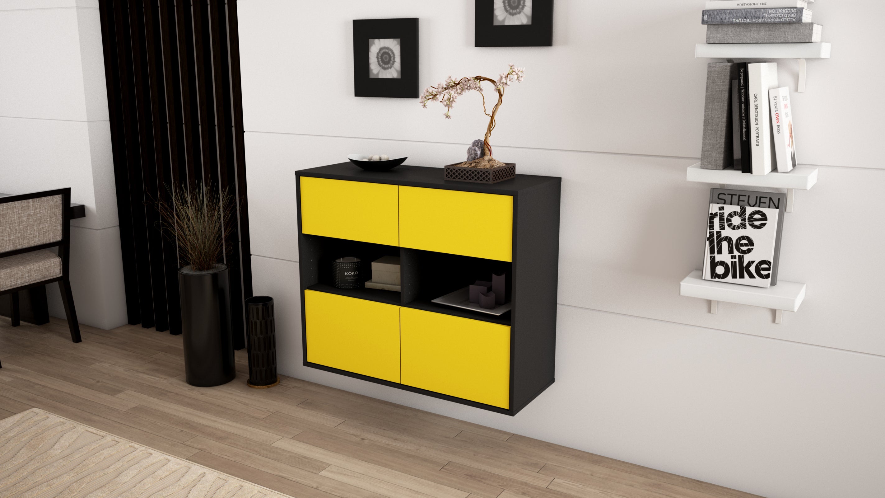 Sideboard - Carmen - Design Farbakzent - Wandmontiert mit Push to open  92 cm Anthrazit