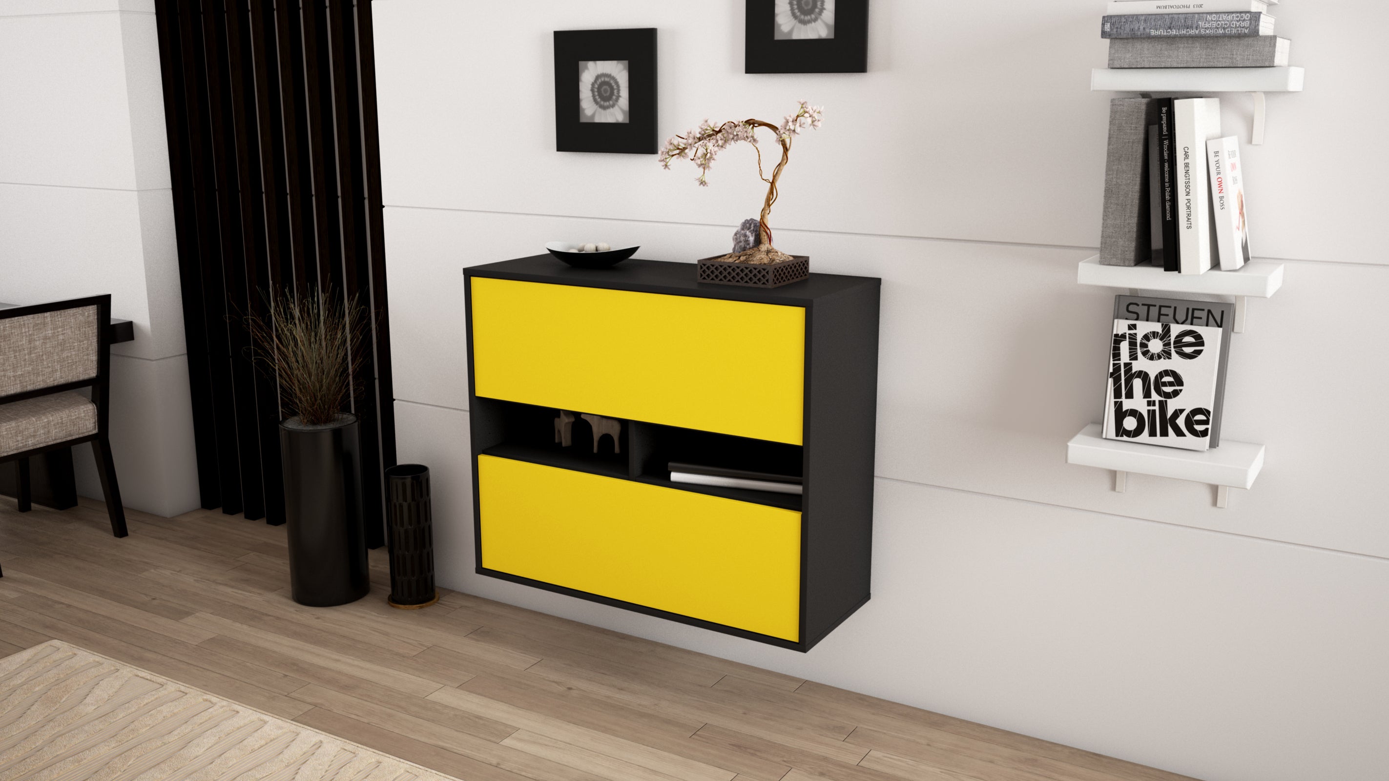 Sideboard - Dalia - Design Farbakzent - Wandmontiert mit Push to open  92 cm Anthrazit