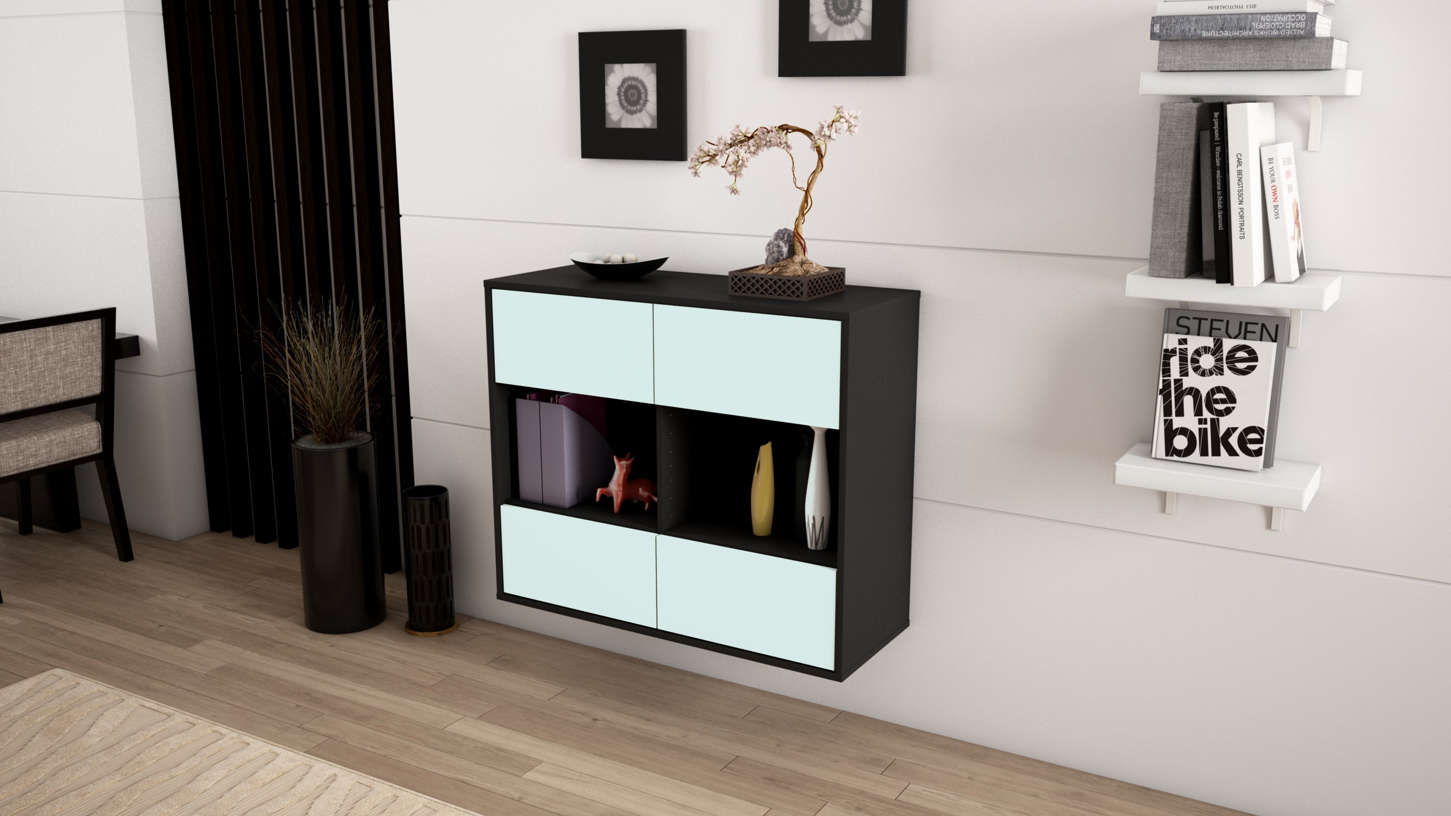 Sideboard - Daniela - Design Farbakzent - Wandmontiert mit Push to open  92 cm Anthrazit