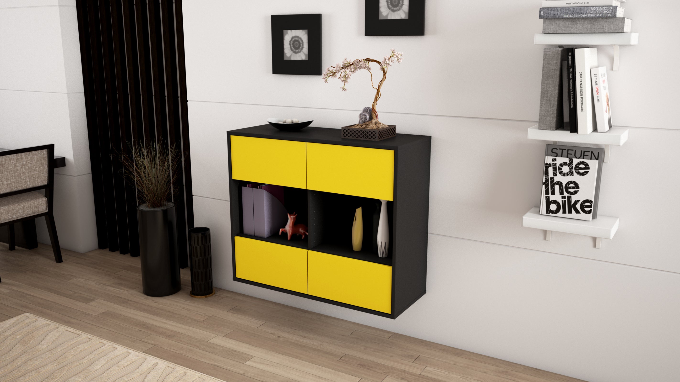 Sideboard - Daniela - Design Farbakzent - Wandmontiert mit Push to open  92 cm Anthrazit