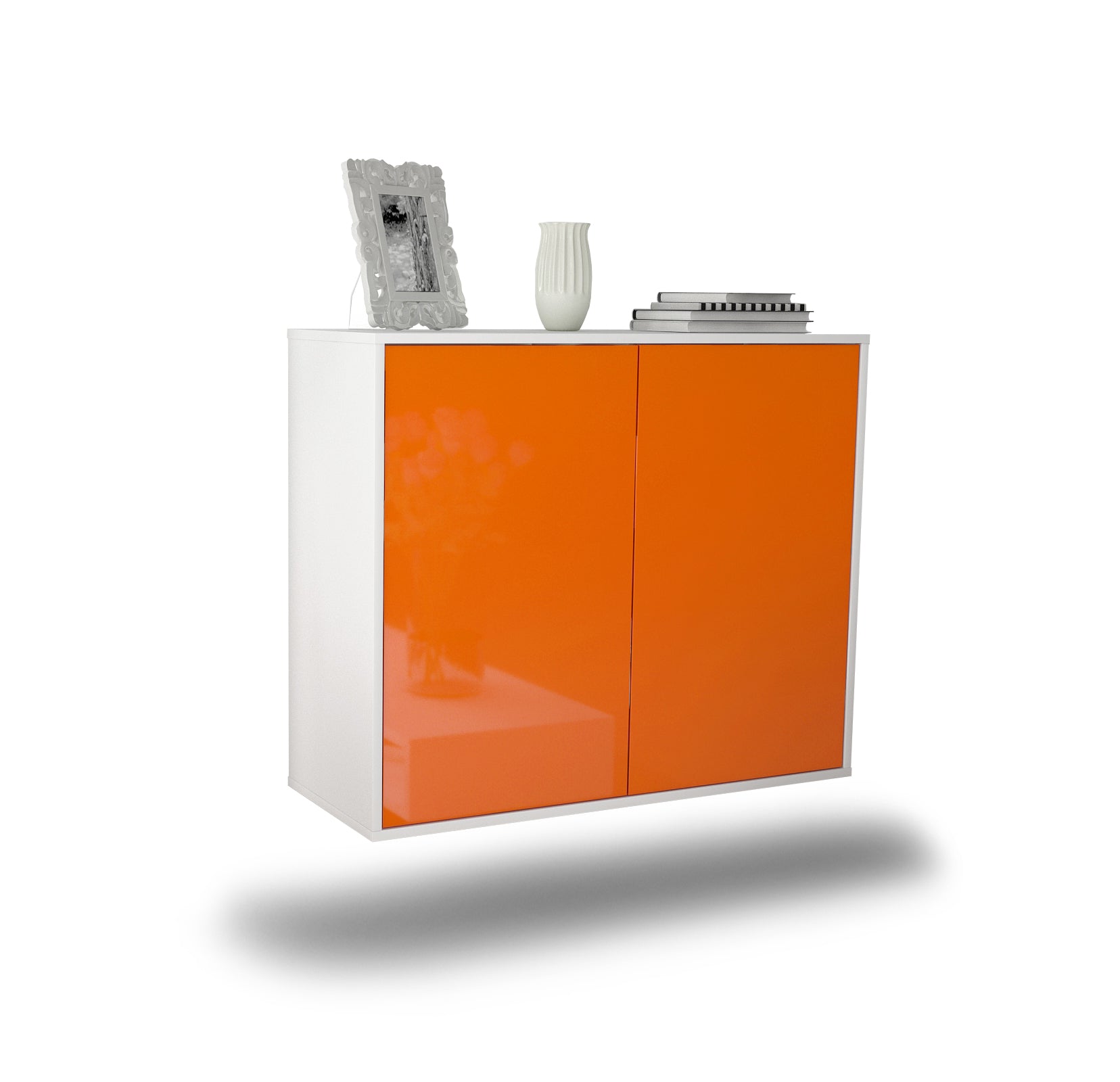 Sideboard - Blanka - Design Hochglanz - Wandmontiert mit Push to open  92 cm Weiss