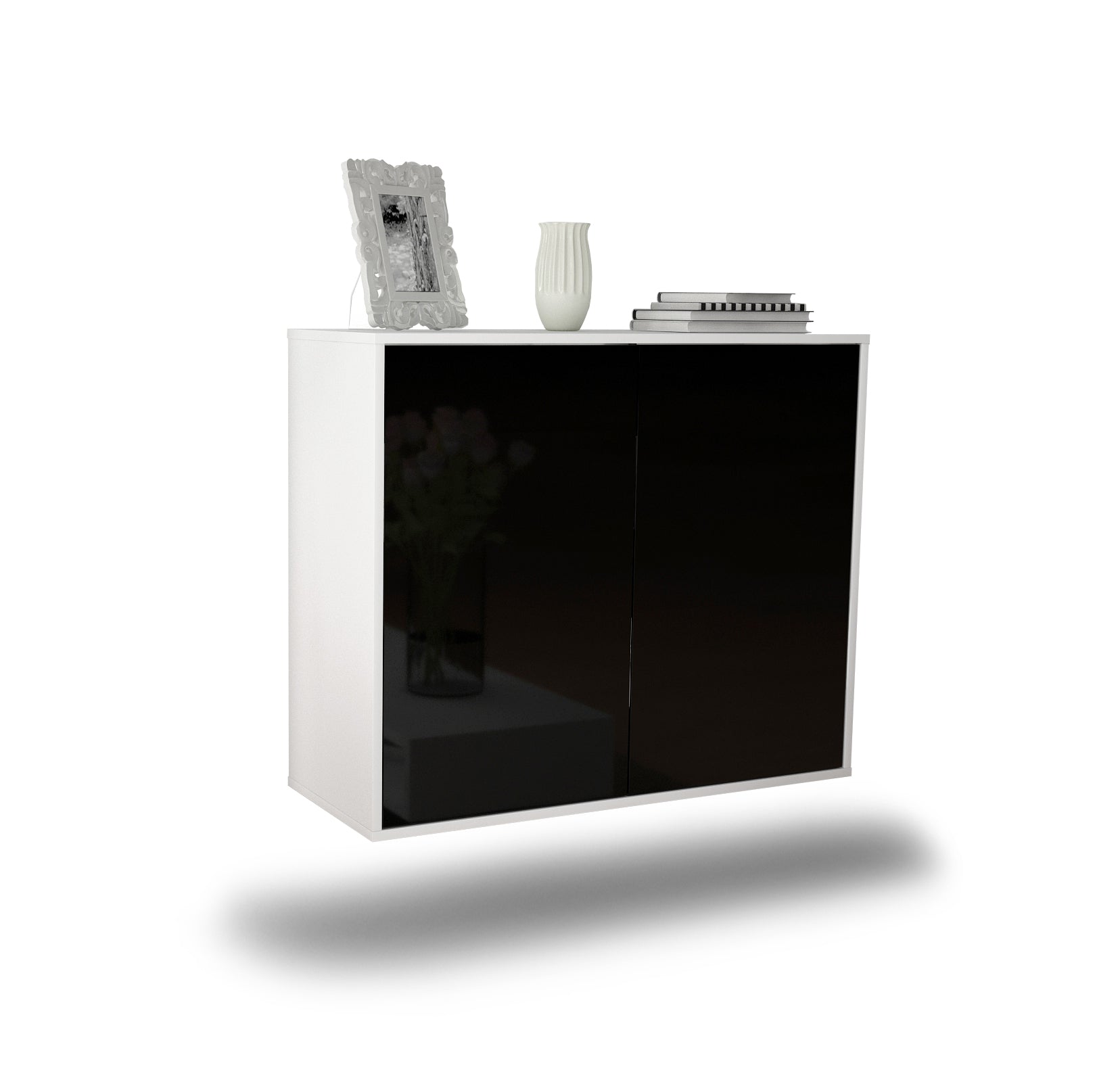 Sideboard - Blanka - Design Hochglanz - Wandmontiert mit Push to open  92 cm Weiss