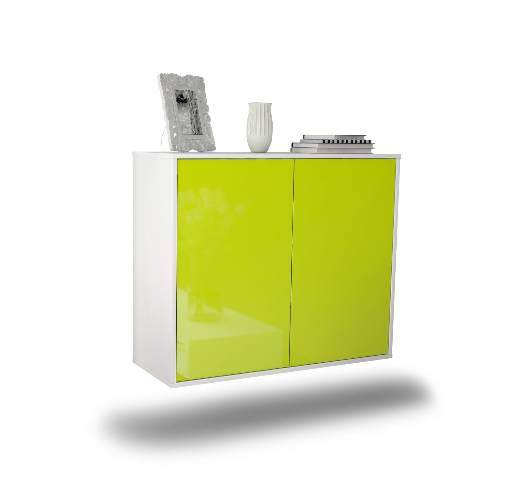 Sideboard - Blanka - Design Hochglanz - Wandmontiert mit Push to open  92 cm Weiss