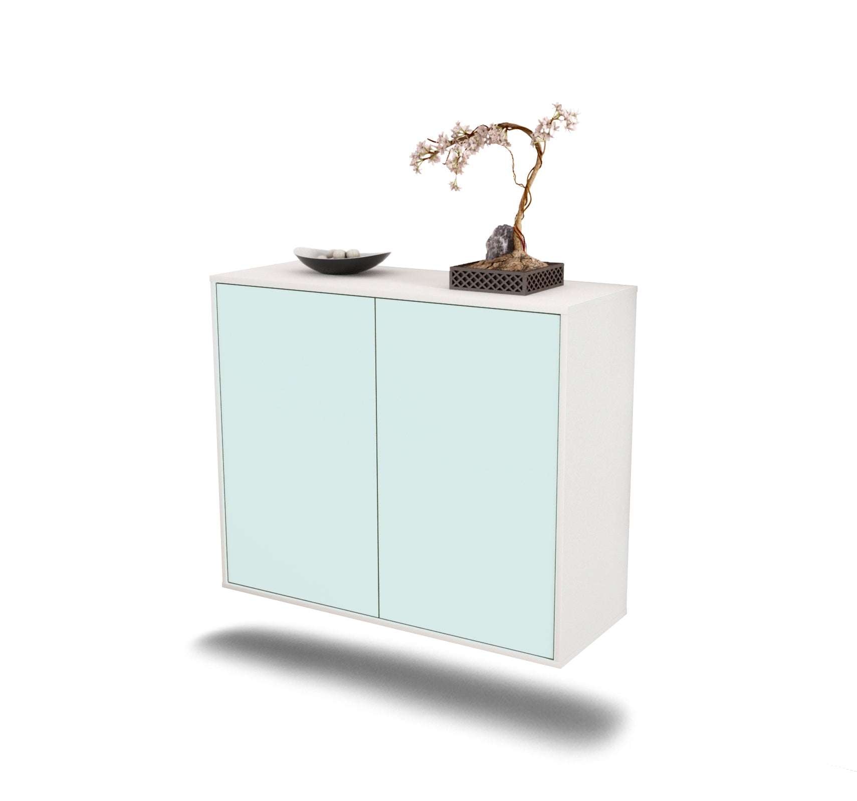 Sideboard - Blanka - Design Farbakzent - Wandmontiert mit Push to open  92 cm Weiss