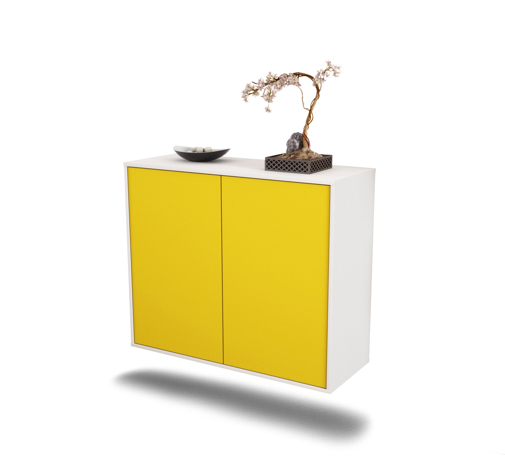 Sideboard - Blanka - Design Farbakzent - Wandmontiert mit Push to open  92 cm Weiss