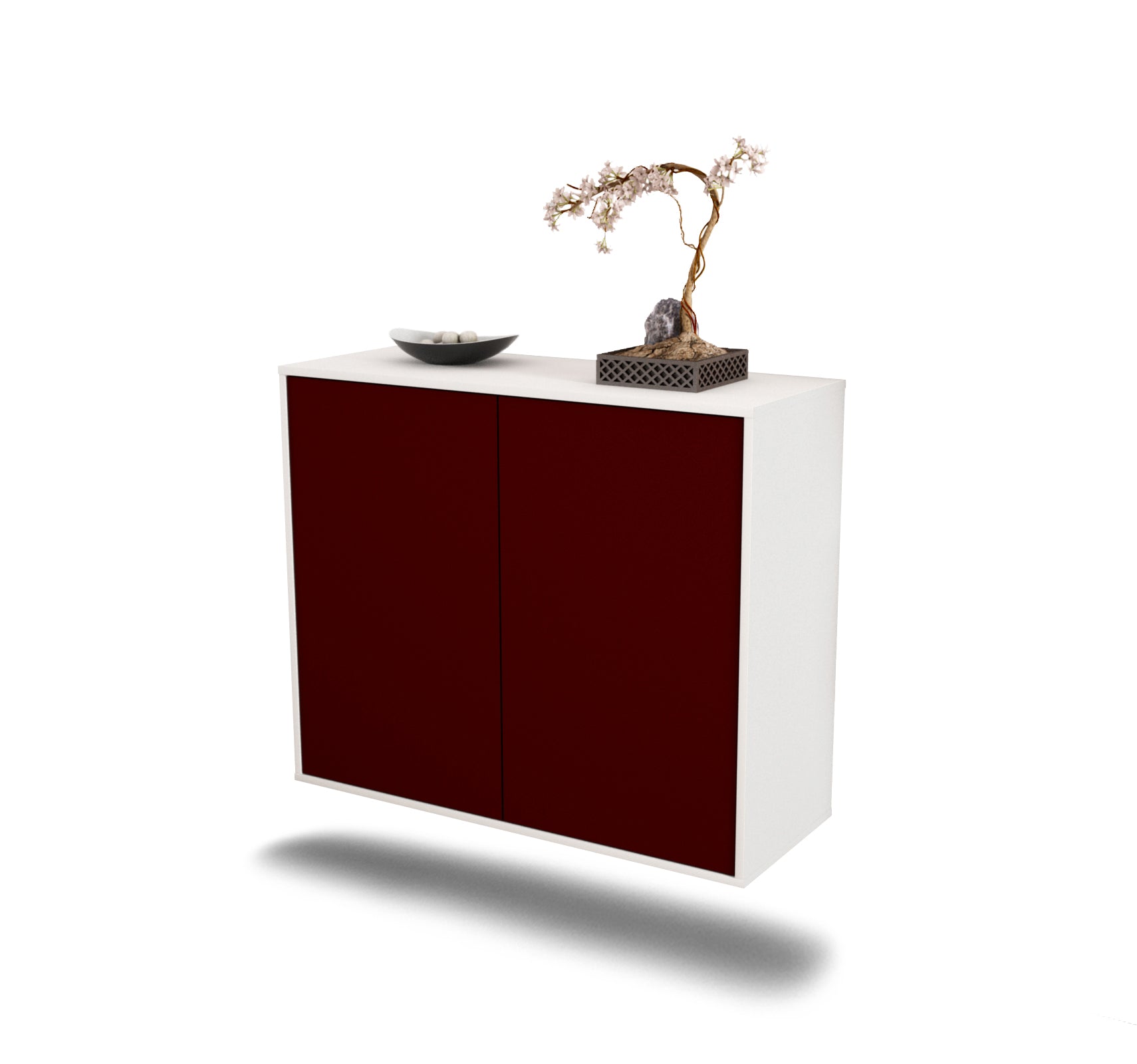 Sideboard - Blanka - Design Farbakzent - Wandmontiert mit Push to open  92 cm Weiss