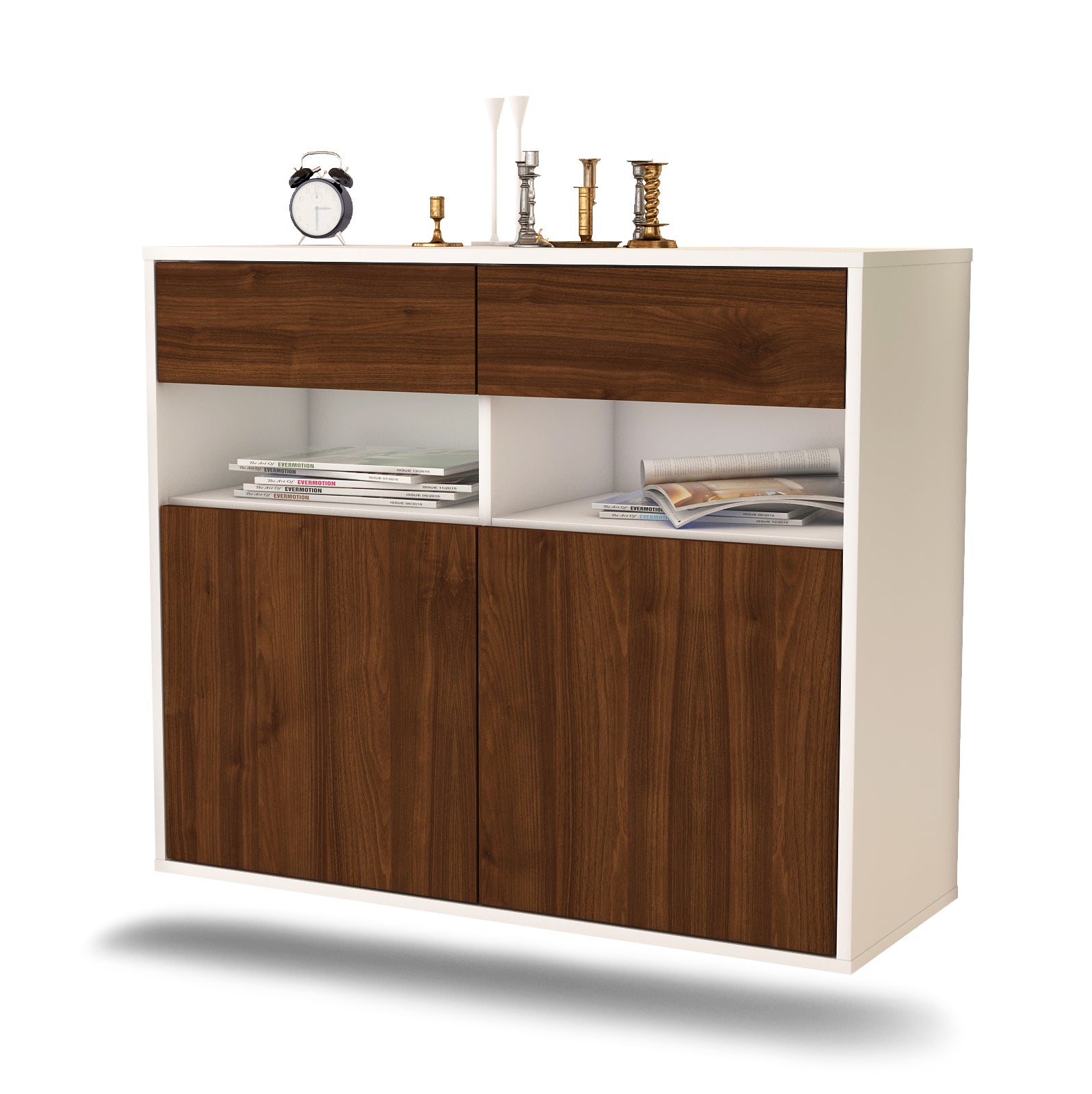 Sideboard - Bruna - Design Holzdekor - Wandmontiert mit Push to open  92 cm Weiss