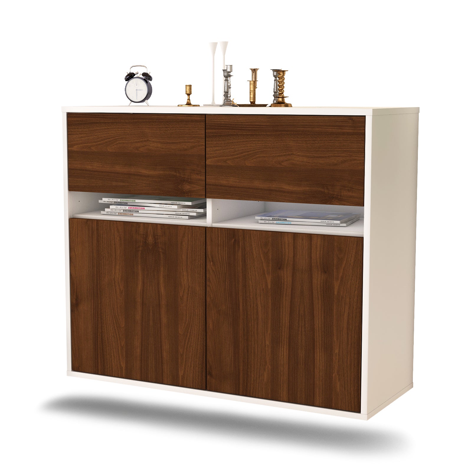 Sideboard - Brunilde - Design Holzdekor - Wandmontiert mit Push to open  92 cm Weiss